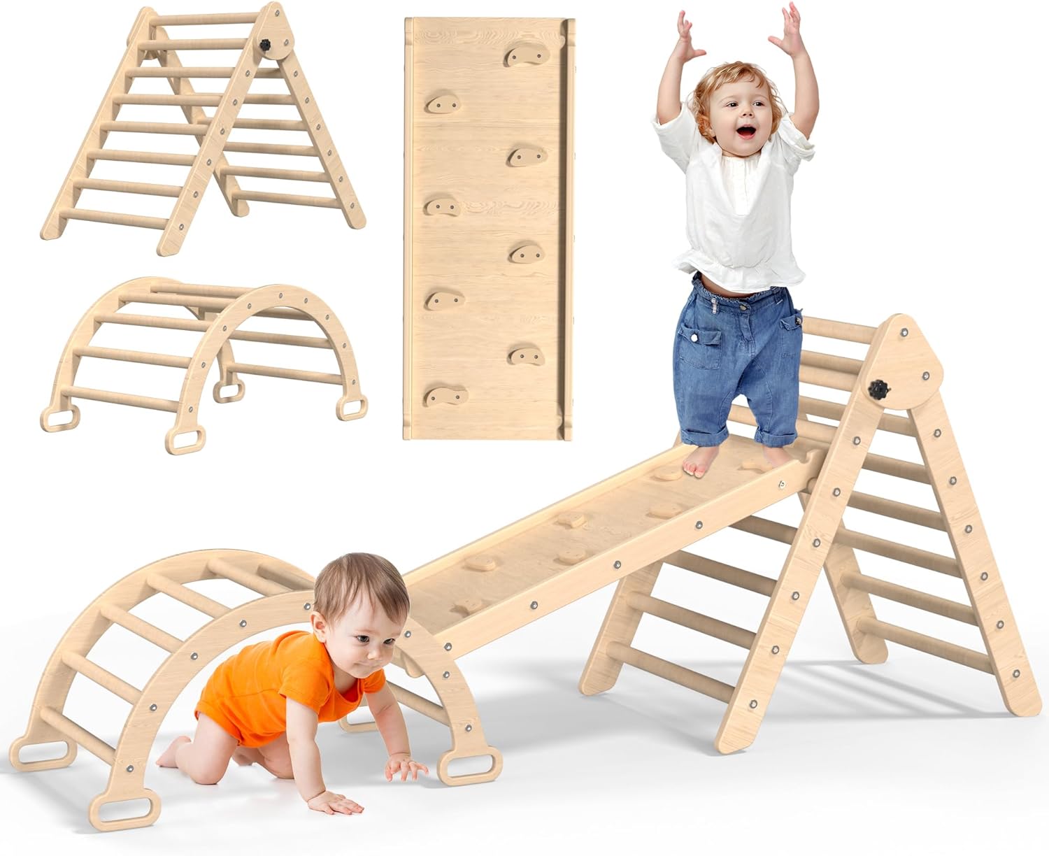 XJD Juego de triángulos Pikler 7 en 1, juguetes de escalada plegables para niños pequeños, parque infantil interior para niños de 1 a 6 años, con