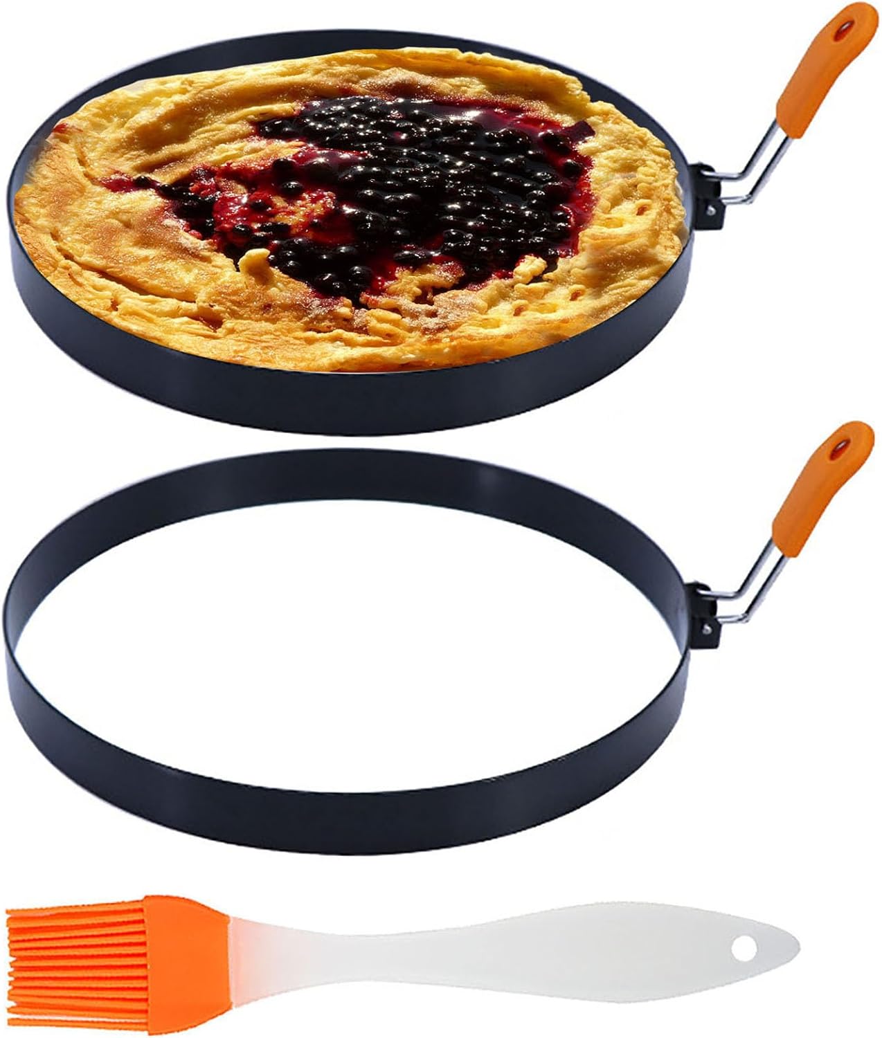Paquete de 2 anillos de huevo para panqueques de 6 pulgadas, anillos de huevo para freír huevos, antiadherentes, redondos, grandes, con mango