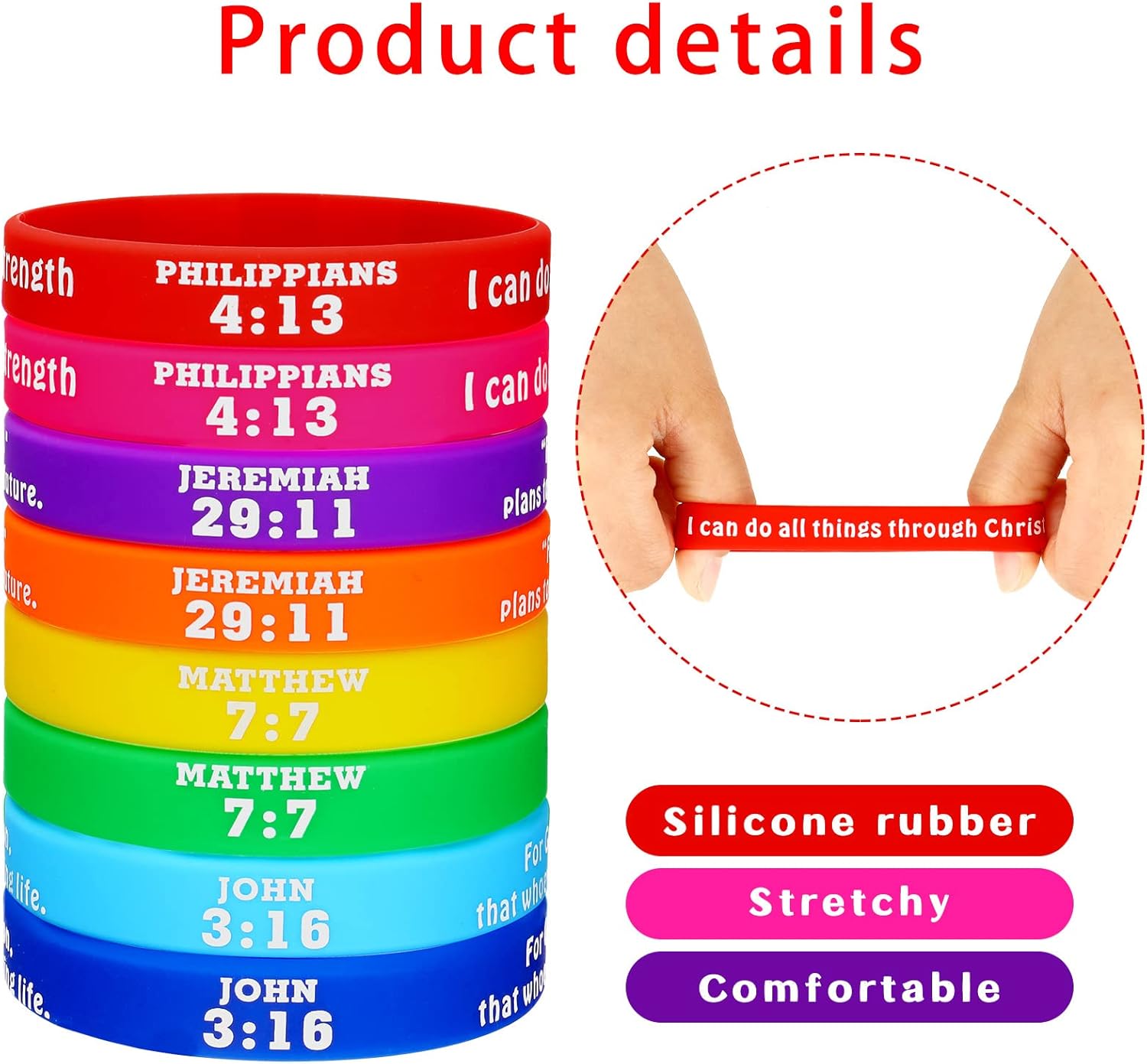 48 pulseras religiosas de goma, pulseras de silicona con versículos de la Biblia, pulseras de colores con fe y esperanza, pulseras inspiradoras de