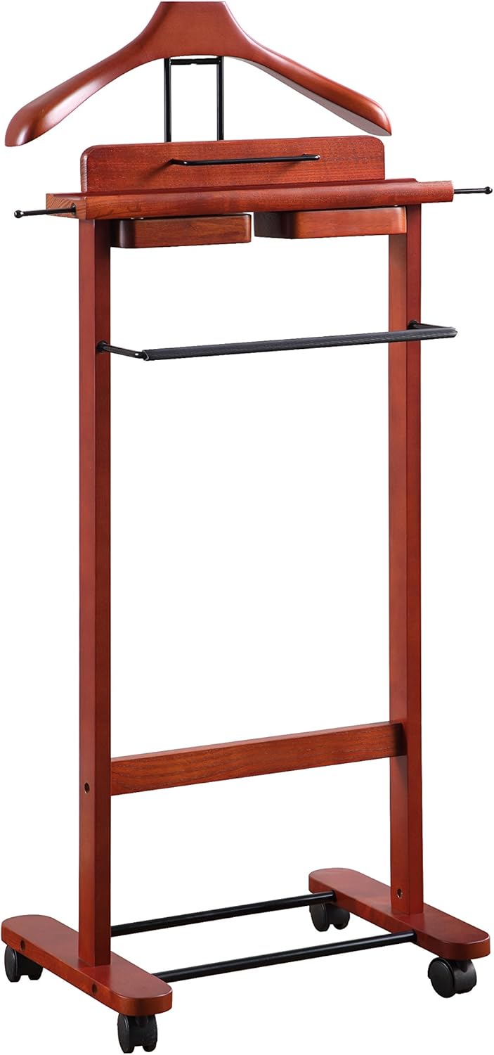 Proman Products Deluxe Suit Valet Stand VL16204 con bandeja superior, bandeja deslizante, colgador de contorno, barra de pantalones, ganchos para