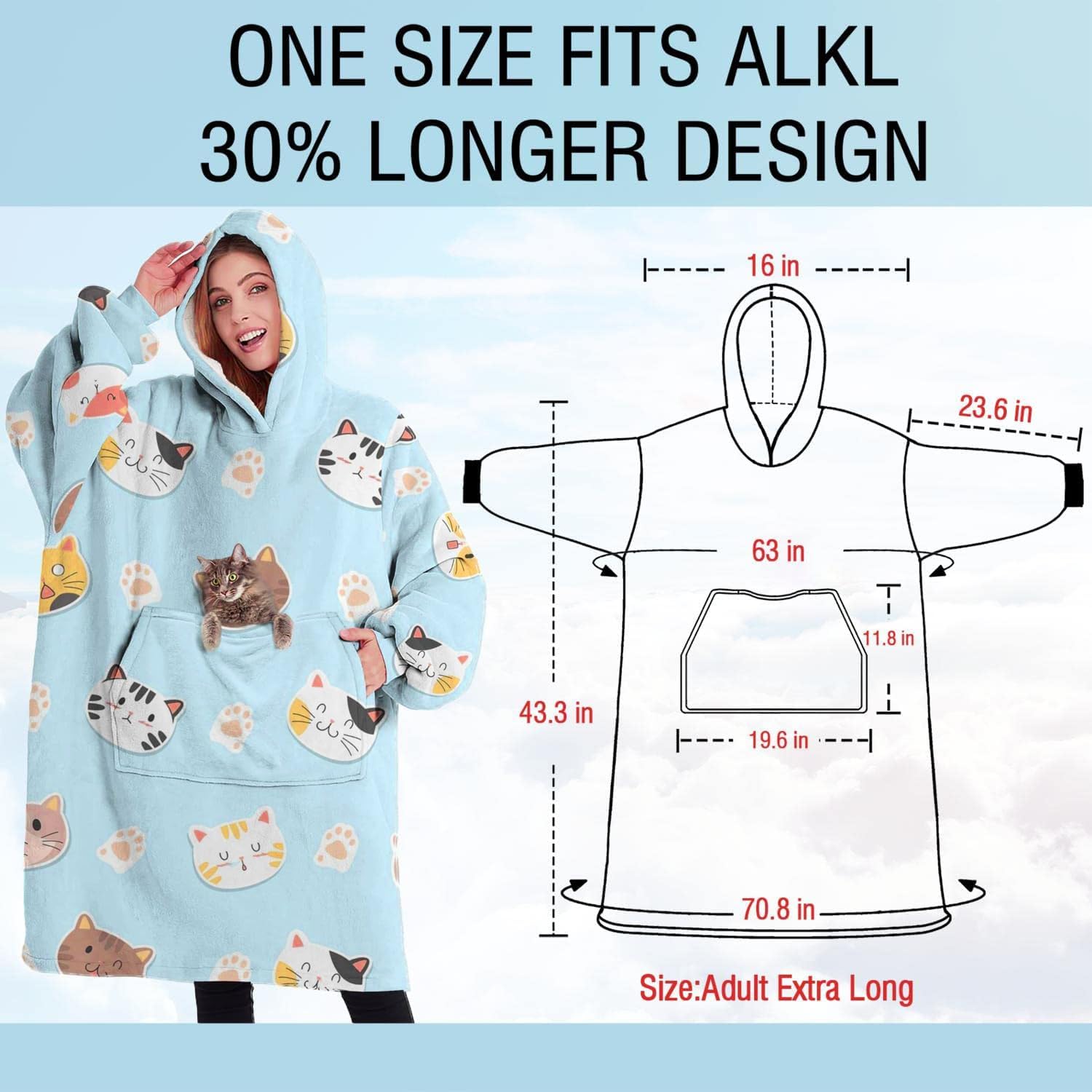 Manta de gran tamaño, manta Sherpa con capucha con súper bolsillos, suéter súper cálido y mullido para mujeres y hombres