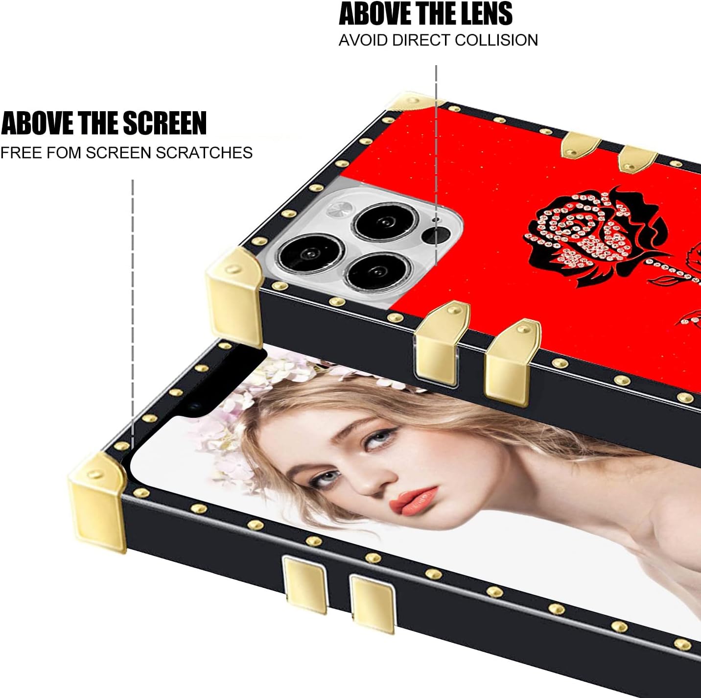 Funda protectora cuadrada retro con purpurina compatible con Samsung Galaxy A13 4G, funda protectora con borde de metal TPU suave para niñas y