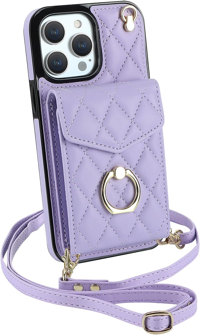 CHENRLIAN Compatible with iPhone 15 Pro Max Wallet Case with Card Holder, 360 Rotation Finger Ring Holder Kickstand, Leather Wallet Case and