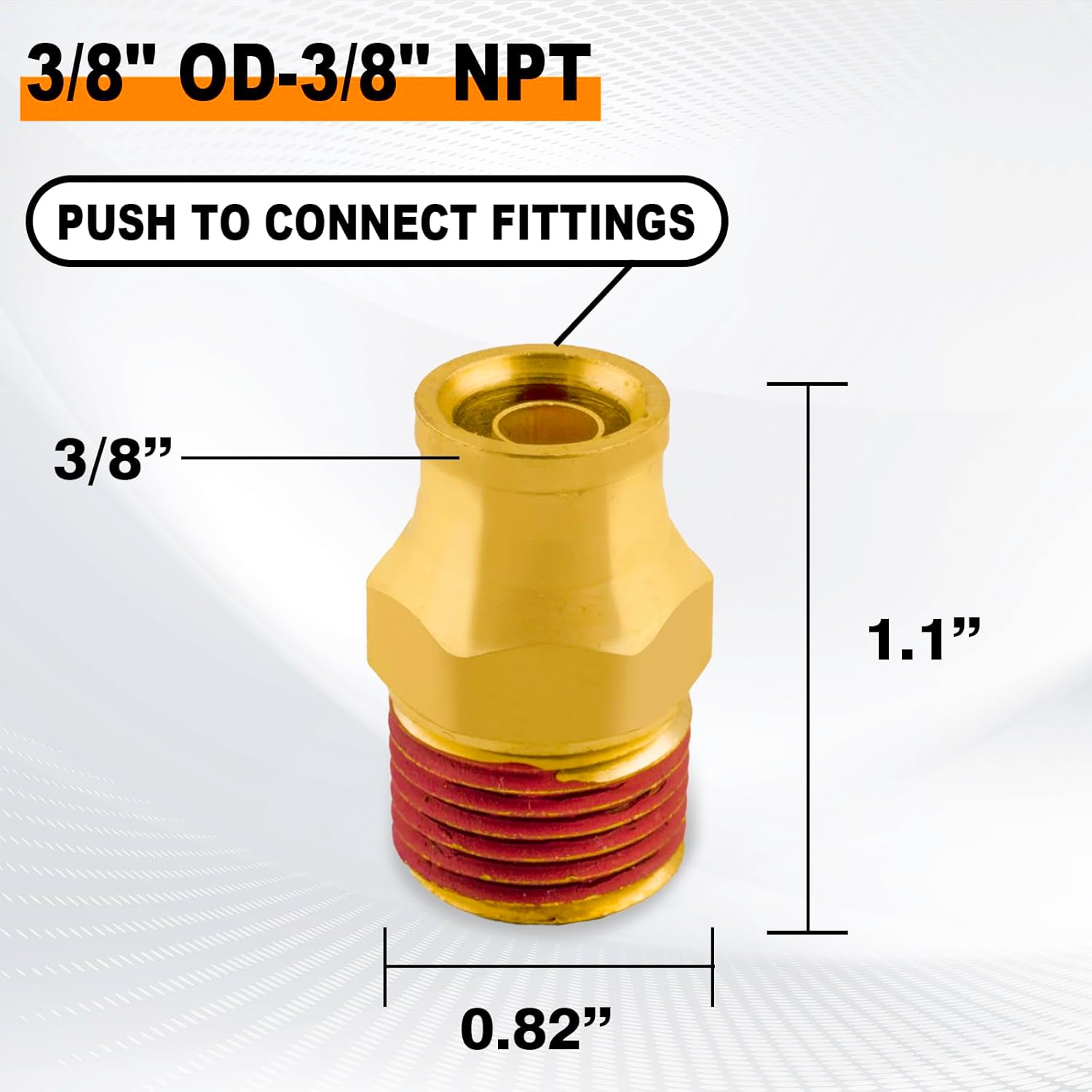 5 accesorios de aire DOT de latón de 38 pulgadas, accesorios de empuje para conectar, tubo macho recto de 38 pulgadas OD x 38 pulgadas NPT línea de