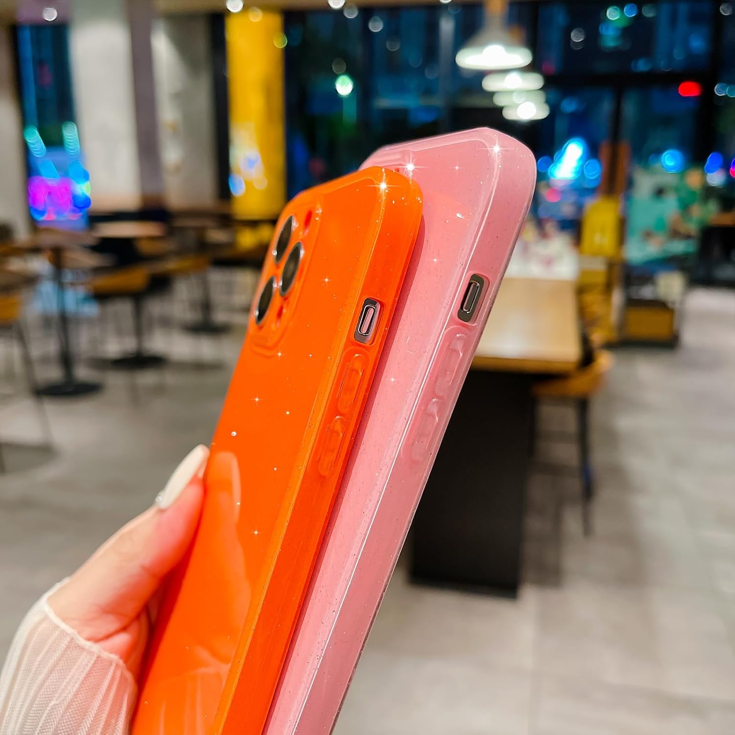 Funda compatible con iPhone 13 Pro de 6.1 pulgadas, bonita funda de silicona brillante de neón con purpurina de lujo, delgada, a prueba de golpes,