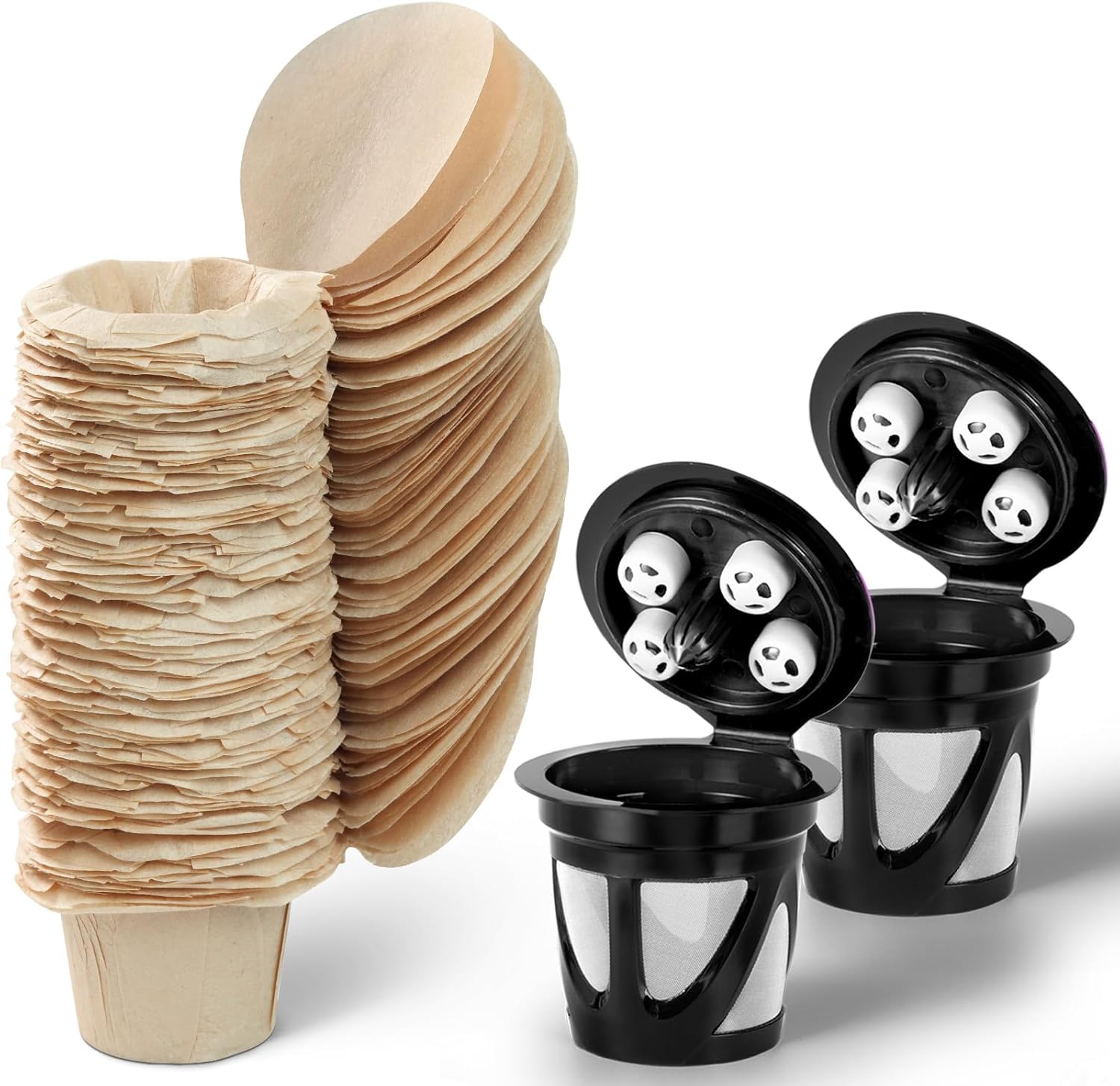 Paquete de 2 vasos K reutilizables con 5 agujeros y 100 filtros K Cup desechables con tapa (producto agregado)