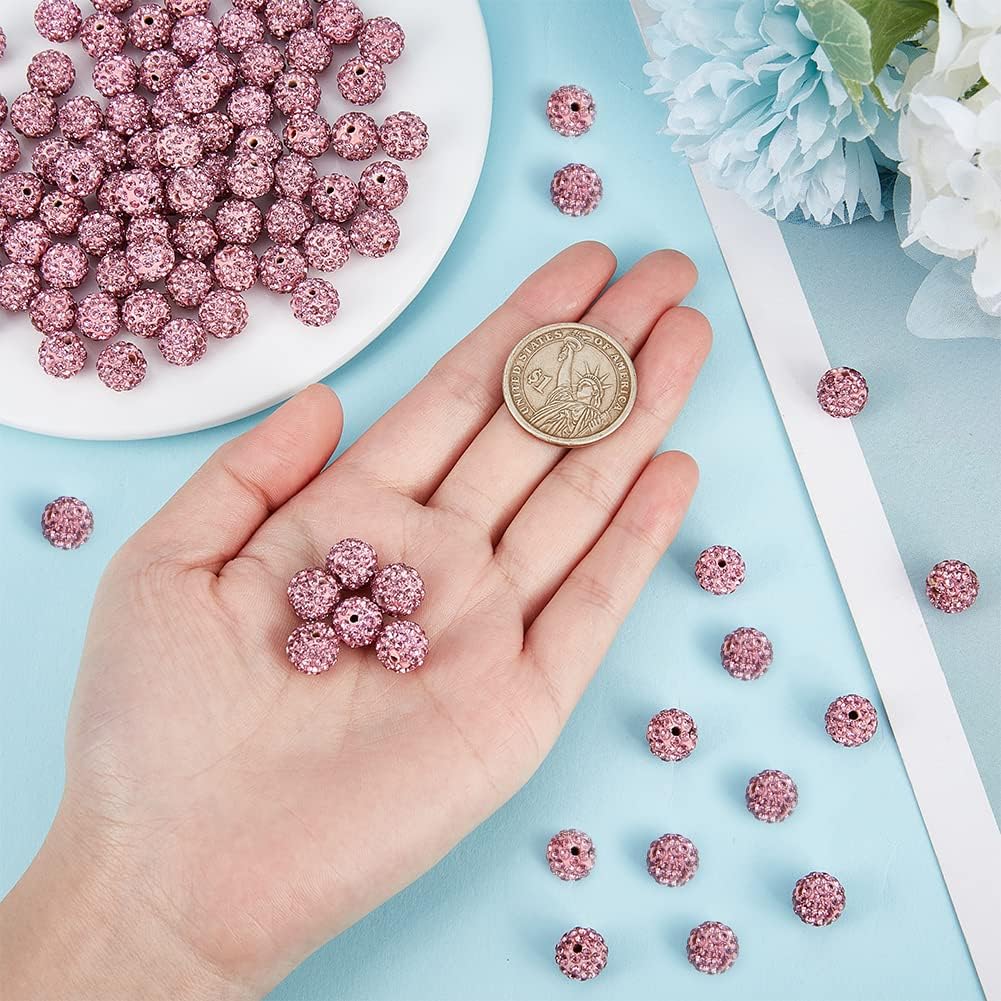 PH PandaHall Alrededor de 100 cuentas de diamantes de imitación rosas de 0.394 pulgadas (0.394 in) cuentas de arcilla rosa de polímero de arcilla
