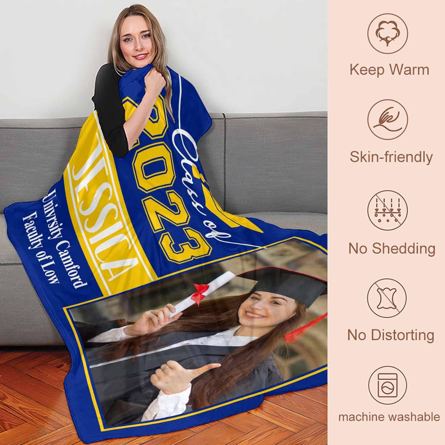 YESCUSTOM Manta de graduado personalizada con collage de fotos, manta de fotos personalizada para graduados de clase de 2023, manta personalizada