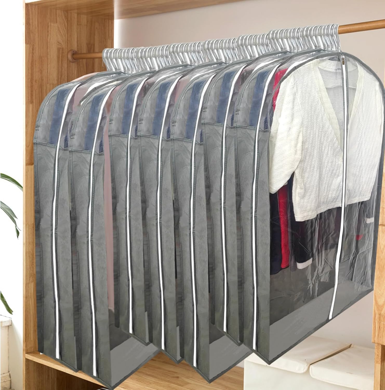 Bolsas de ropa para colgar ropa con refuerzo de 6.3 pulgadas, bolsas de traje de 40 pulgadas para almacenamiento en el armario, fundas transparentes