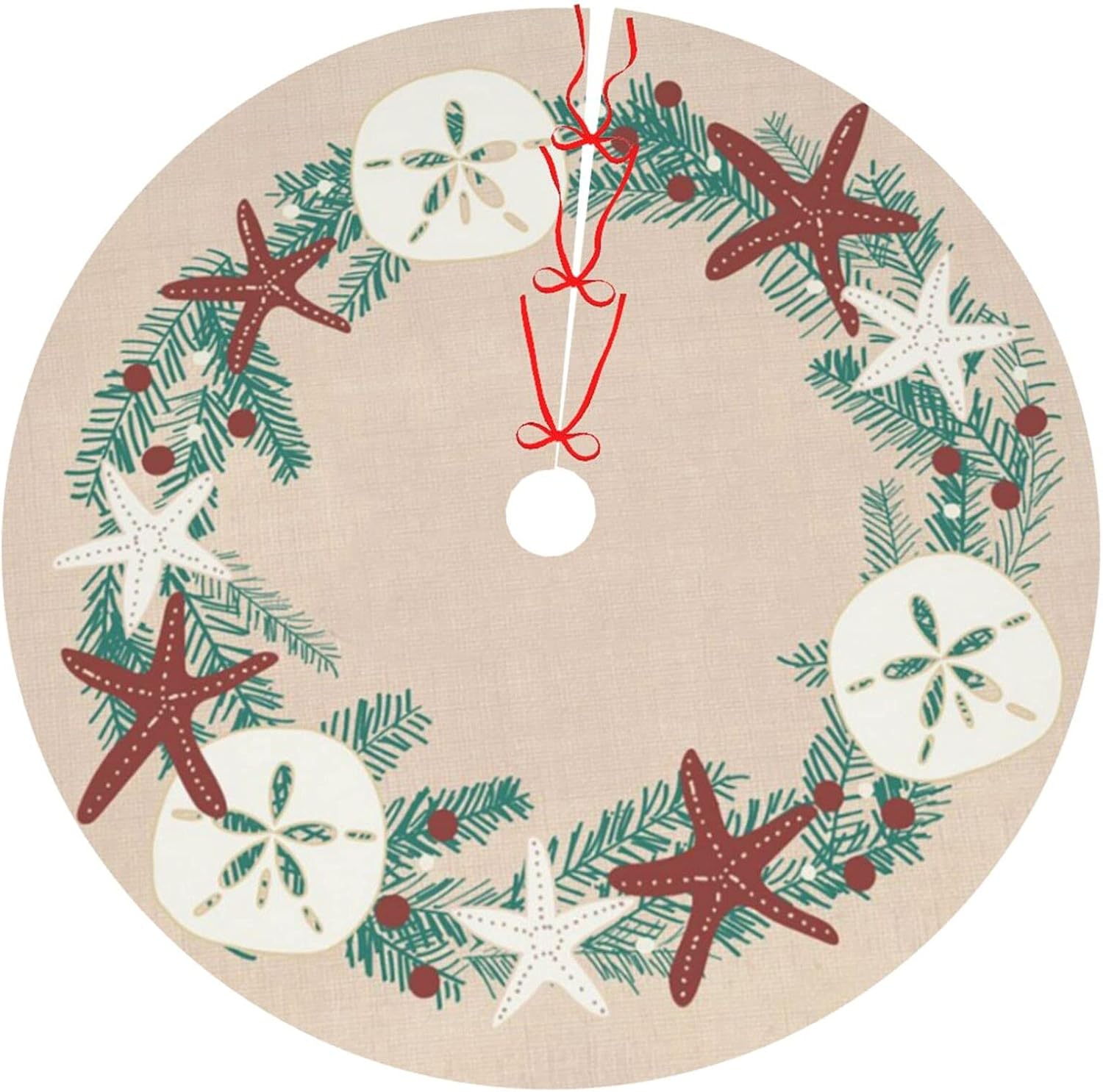Falda de árbol de 30 pulgadas, estilo costero, rústico, playa, Navidad, vacaciones, decoración de estrellas de mar para fiestas, interiores y