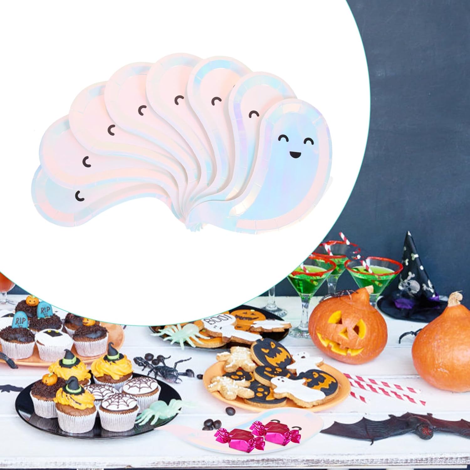 Healifty 16 platos de Halloween, platos de fantasma, platos de fiesta con temática de fantasmas, platos de papel para fiesta de cumpleaños