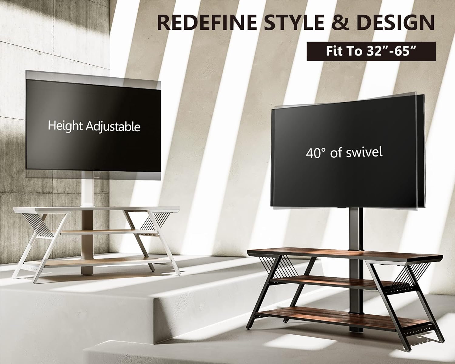 FITUEYES Soporte de TV de madera con soporte para TVS de 32 a 65 pulgadas con soporte para pantallas curvas planas LCDLED, altura ajustable, gestión