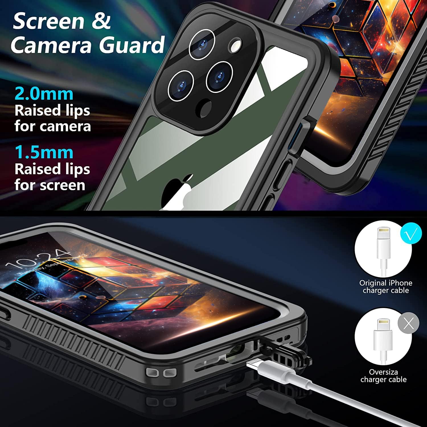 Funda impermeable para iPhone 13 Pro, protector de pantalla integrado 16 pies militares a prueba de caídas IP68 bajo el agua a prueba de caídas de
