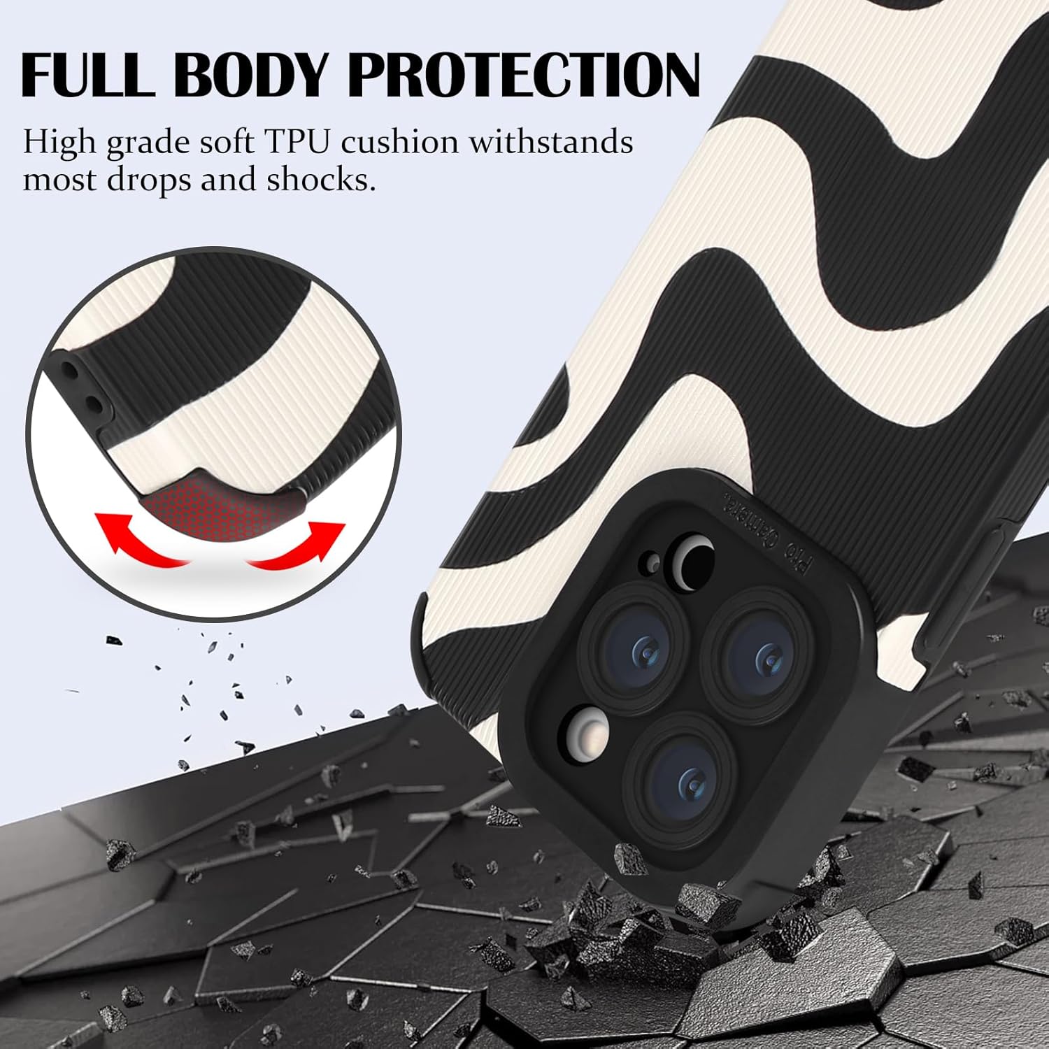Funda para iPhone 14 Pro, bonito diseño de ondas de cebra para mujeres y niñas, TPU suave, antiarañazos, a prueba de golpes, funda protectora de