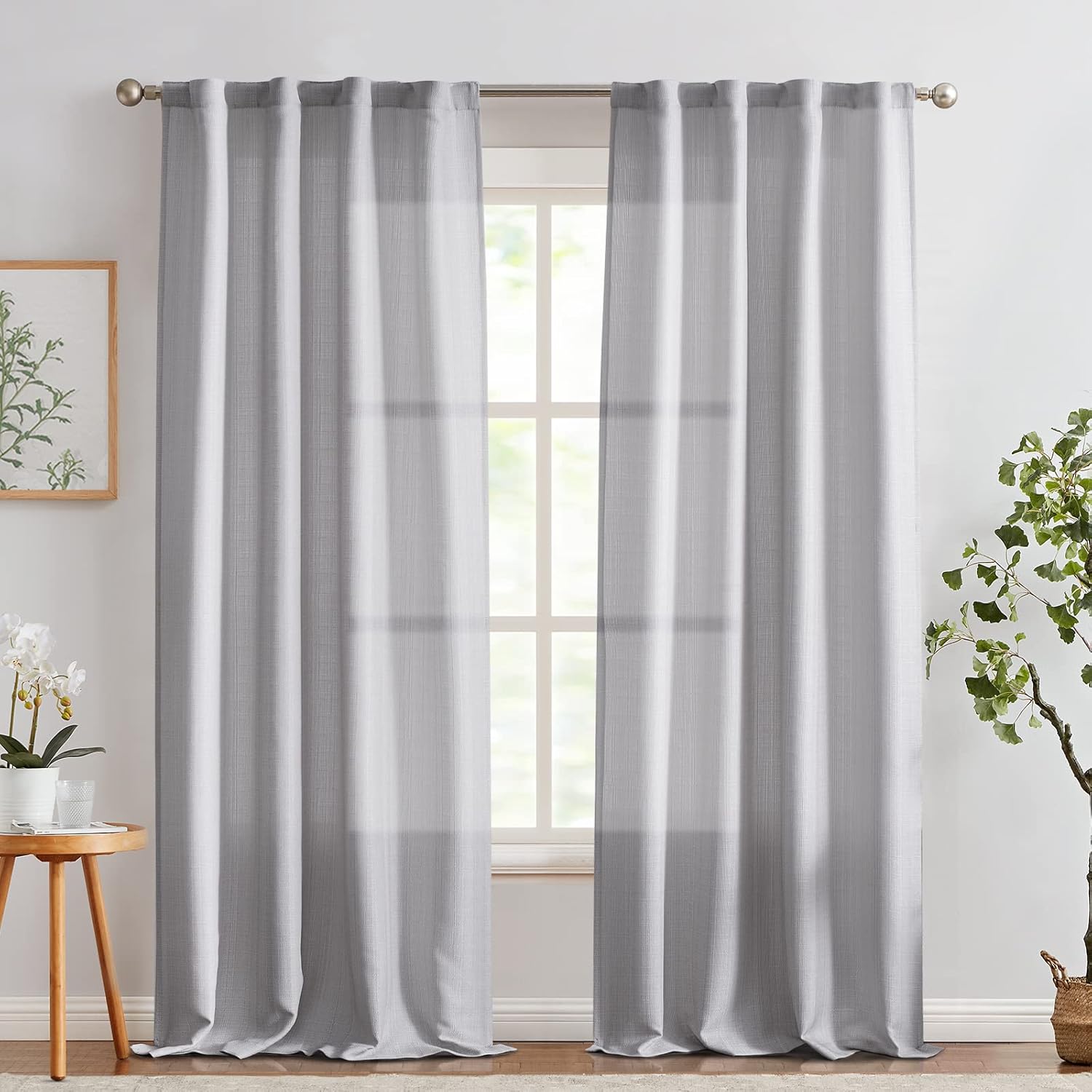 COLLACT Cortinas texturizadas de lino gris de 84 pulgadas de largo, 2 paneles para sala de estardormitorio, tejido casual para filtrar la luz,