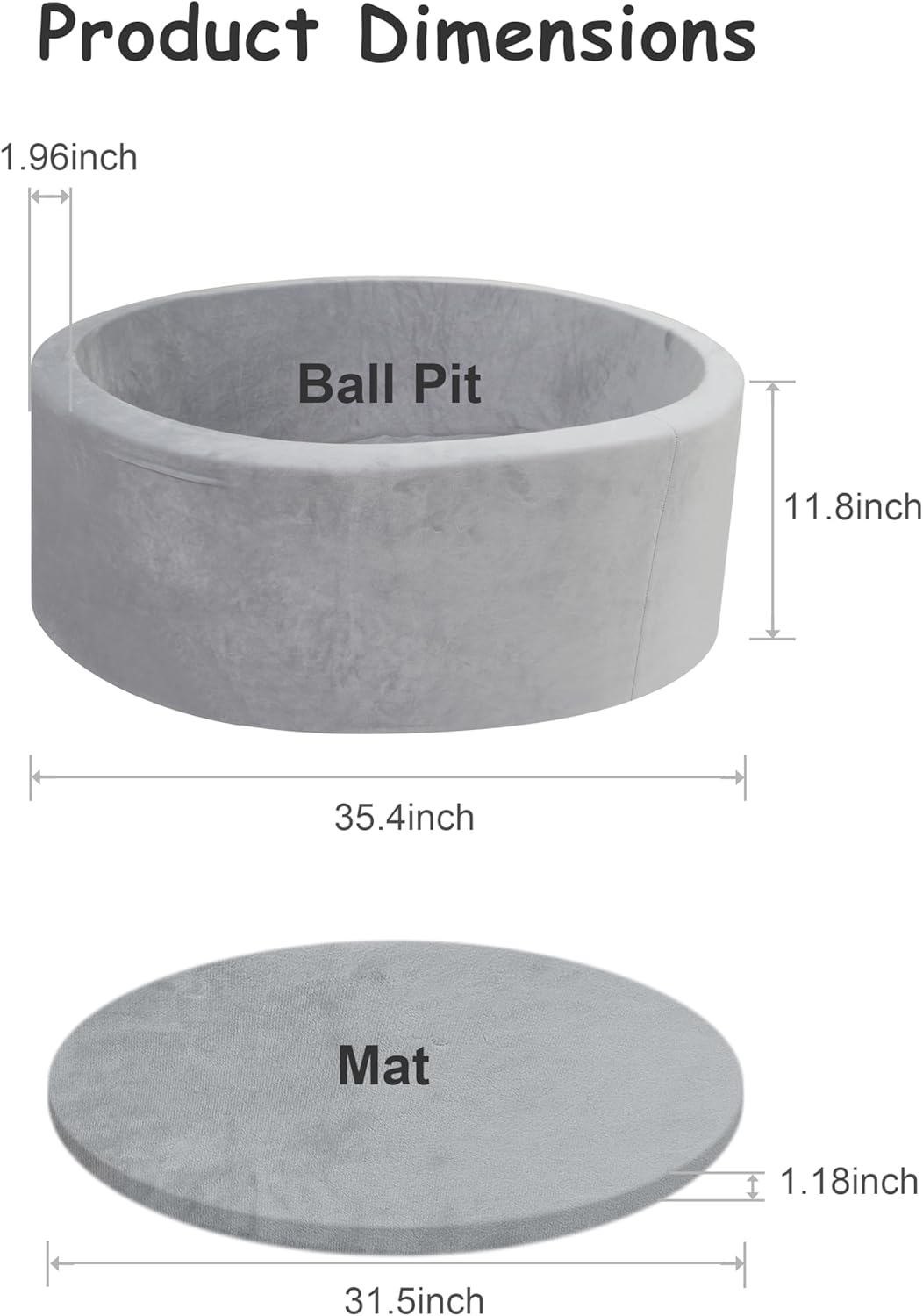 Piscina de bolas de espuma para niños pequeños, redonda y suave, para jugar en interiores, juguete de regalo para niños y bebés, gris (bolas no