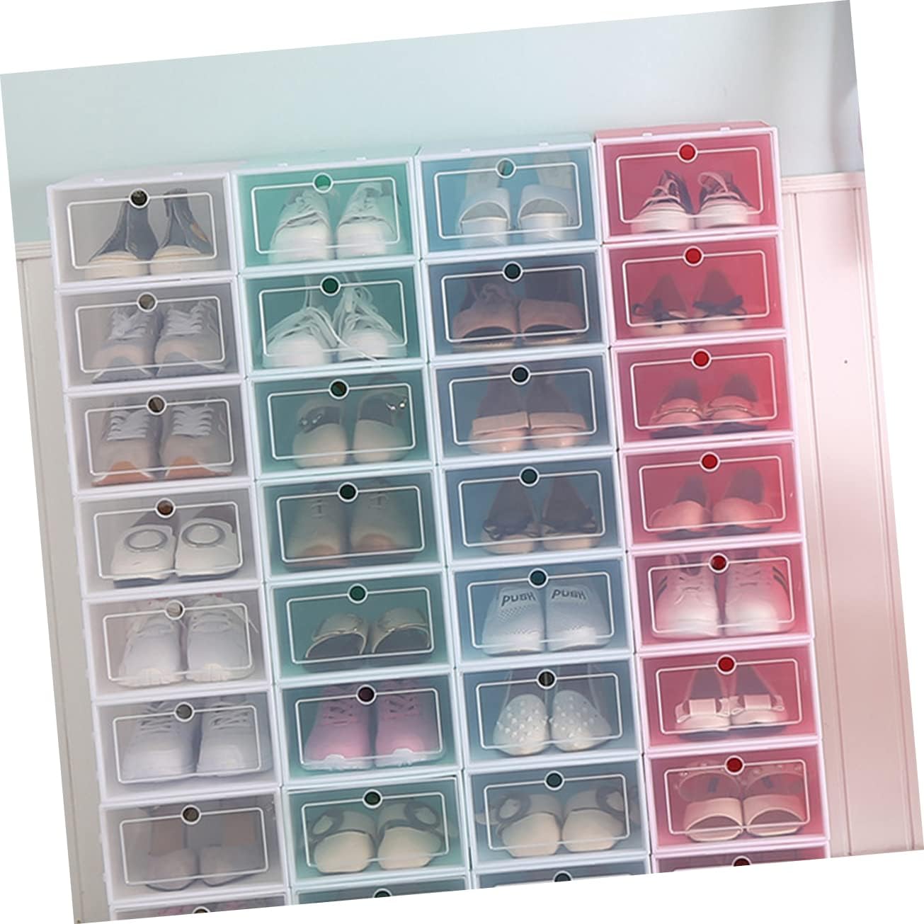 Cabilock Caja de 6 cajones de plástico para ropa, cajones colgantes para armario, caja de zapatos plegable con apertura frontal, contenedor de