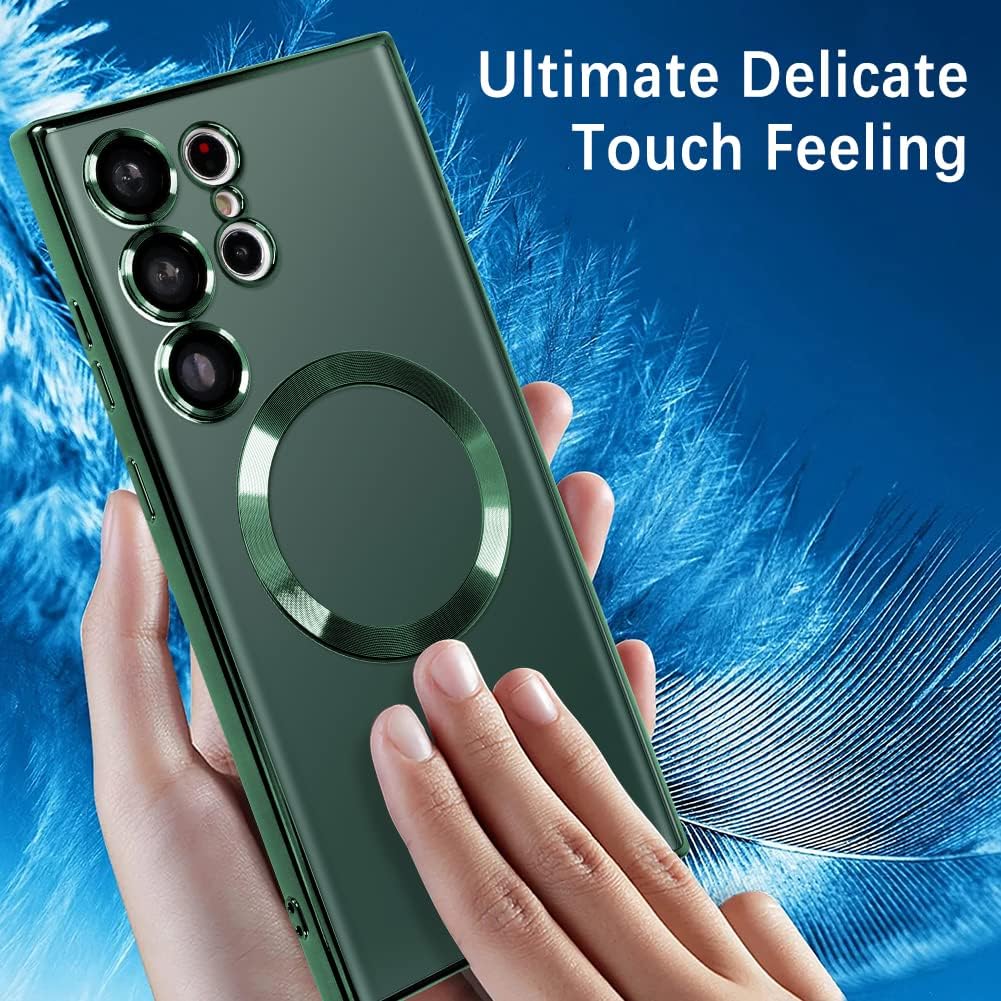 BITOBE Funda magnética compatible con Samsung Galaxy S23 Ultra Plating con protector de lente de cámara, cubierta magnética de TPU suave, cuerpo