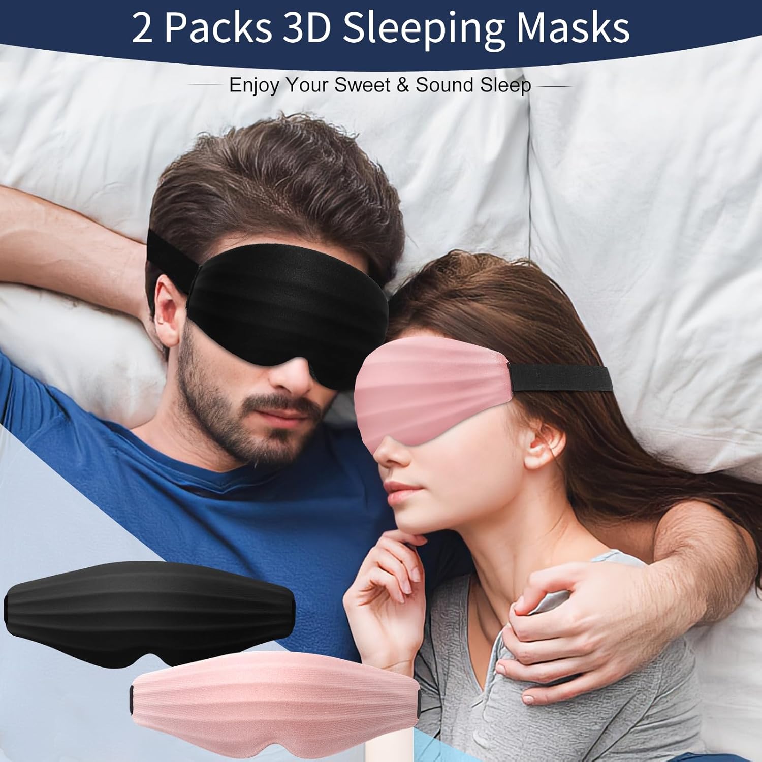 BeeVines Máscara de ojos 3D para dormir, 2 paquetes de antifaz de sueño prémium para extensiones de pestañas, 100% opaca y ligera, máscaras de