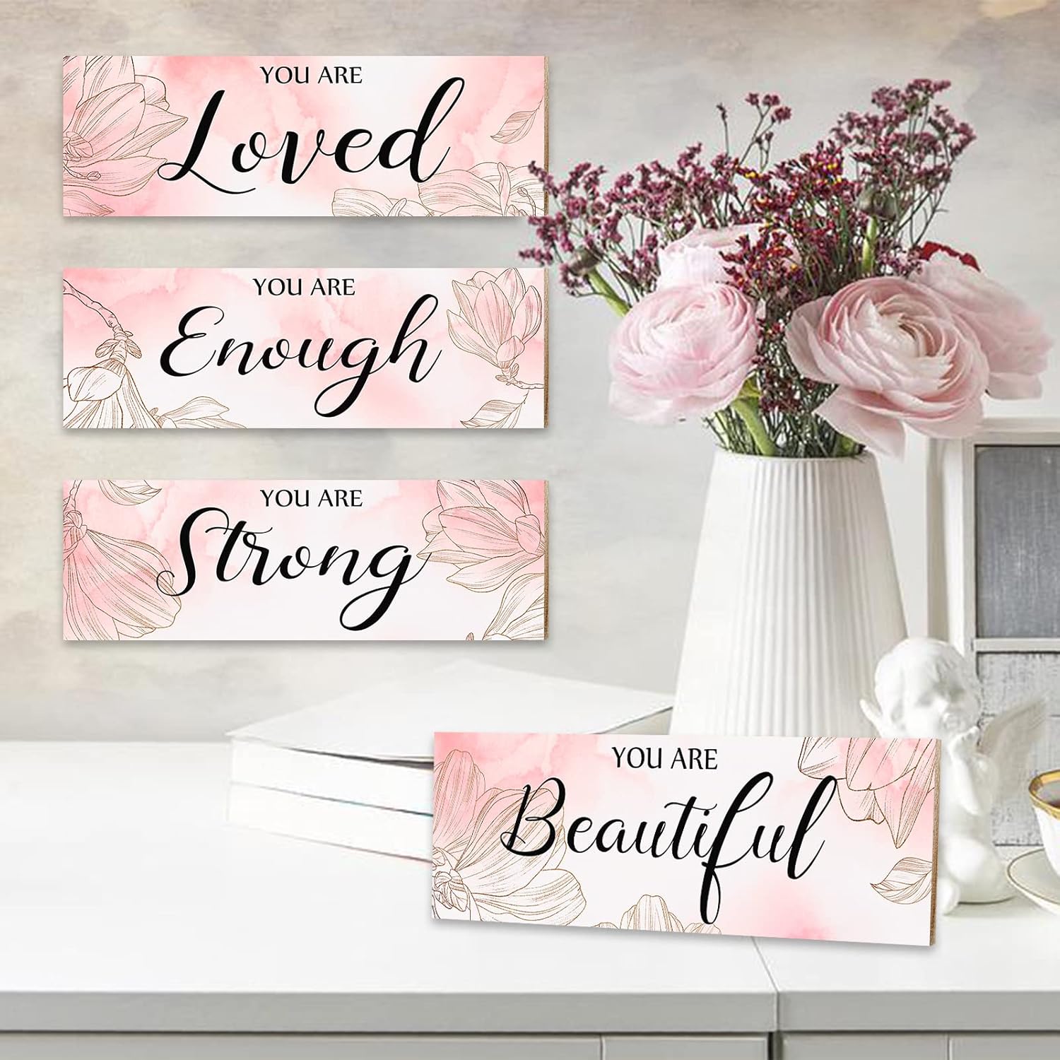 4 piezas de decoración de habitación rosa para niñas, decoración de pared colgante de flores que te encanta, lo suficientemente fuerte, arte de