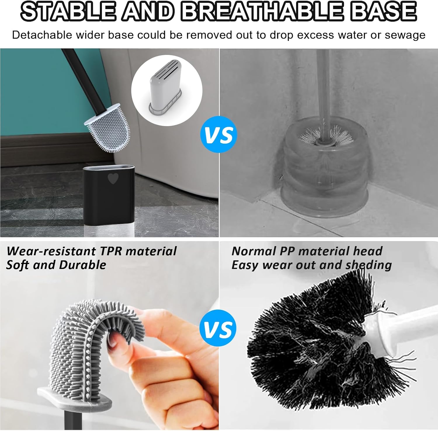Escobilla de inodoro con soporte de secado ventilado, cepillo flexible para inodoro, kit de cepillo de limpieza para baño, cepillo de limpieza
