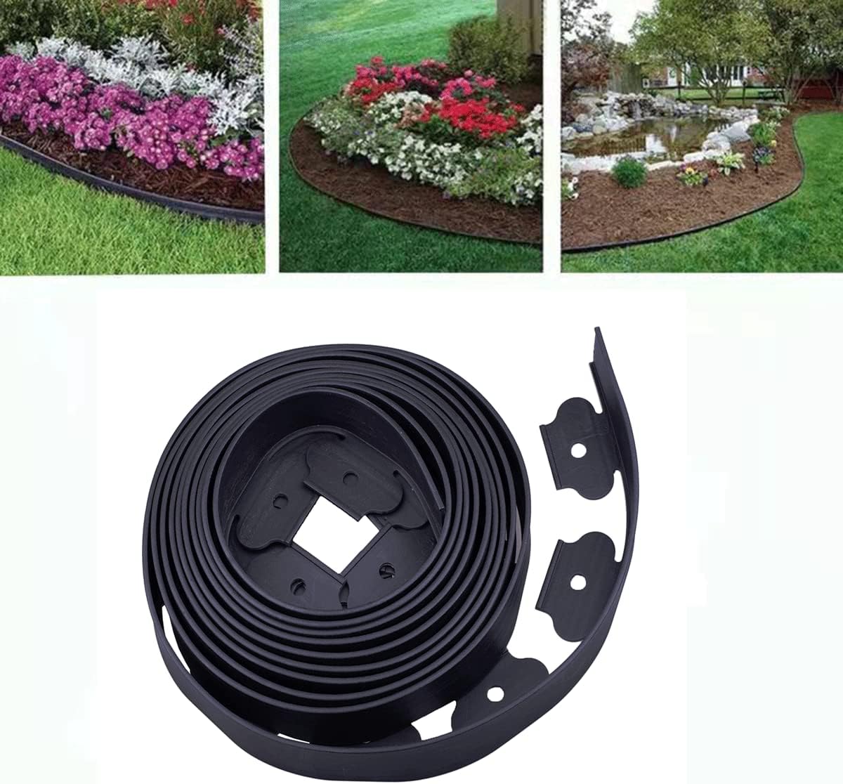 Borde de jardín, borde de paisaje de 80 pies con 100 picos para césped de 2 pulgadas de alto (negro, 80 pies)
