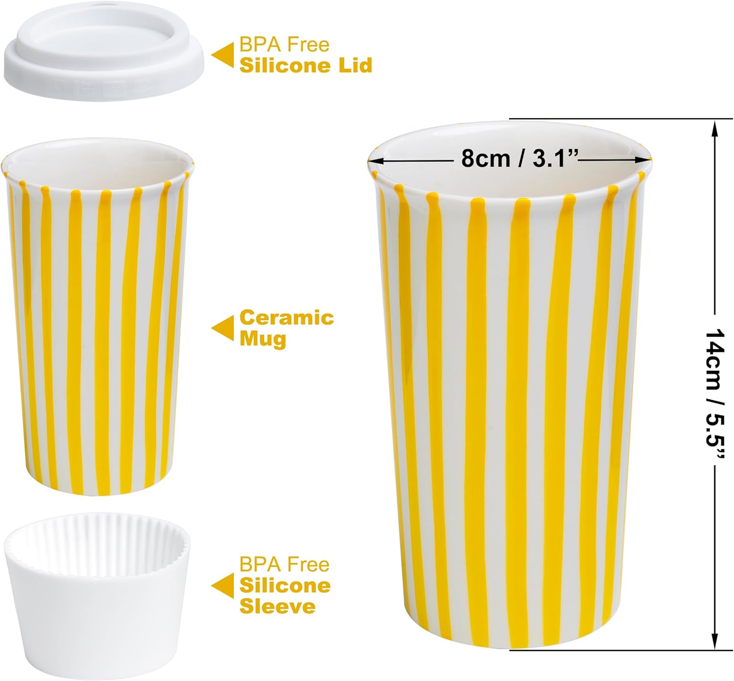 Taza de viaje de cerámica Millie con tapa, taza de café reutilizable de 12 onzas, esta taza de café de viaje de cerámica hecha a mano es apta para