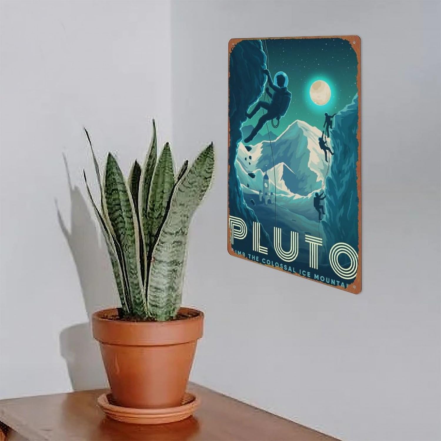 Póster de metal Climb Plutón para decoración de pared, decoración de arte retro, placa de metal de 8 x 12 pulgadas