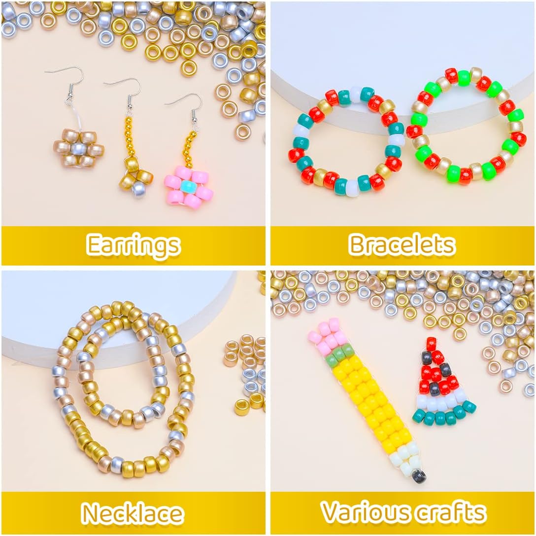 1000 cuentas de poni de oro rosa (0.23 x 0.315 pulgadas), cuentas para manualidades, cuentas para hacer joyas, cuentas de poni a granel, cuentas de