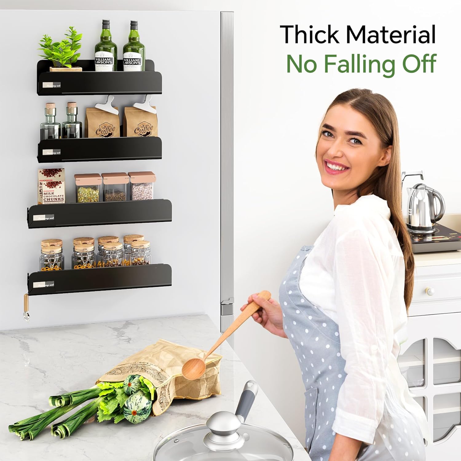 Estante magnético para especias para refrigerador, estante magnético, organizador de especias para refrigerador, paquete de 4 con 16 ganchos,