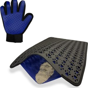 Tapete de arena para gatos para atrapar arena (guantes de aseo para mascotas para mascotas con cepillos incluidos) de doble capa con diseño de patas Tapete de arena para gatos para atrapar arena (guantes de aseo para mascotas para mascotas con cepillos incluidos) de doble capa con diseño de patas