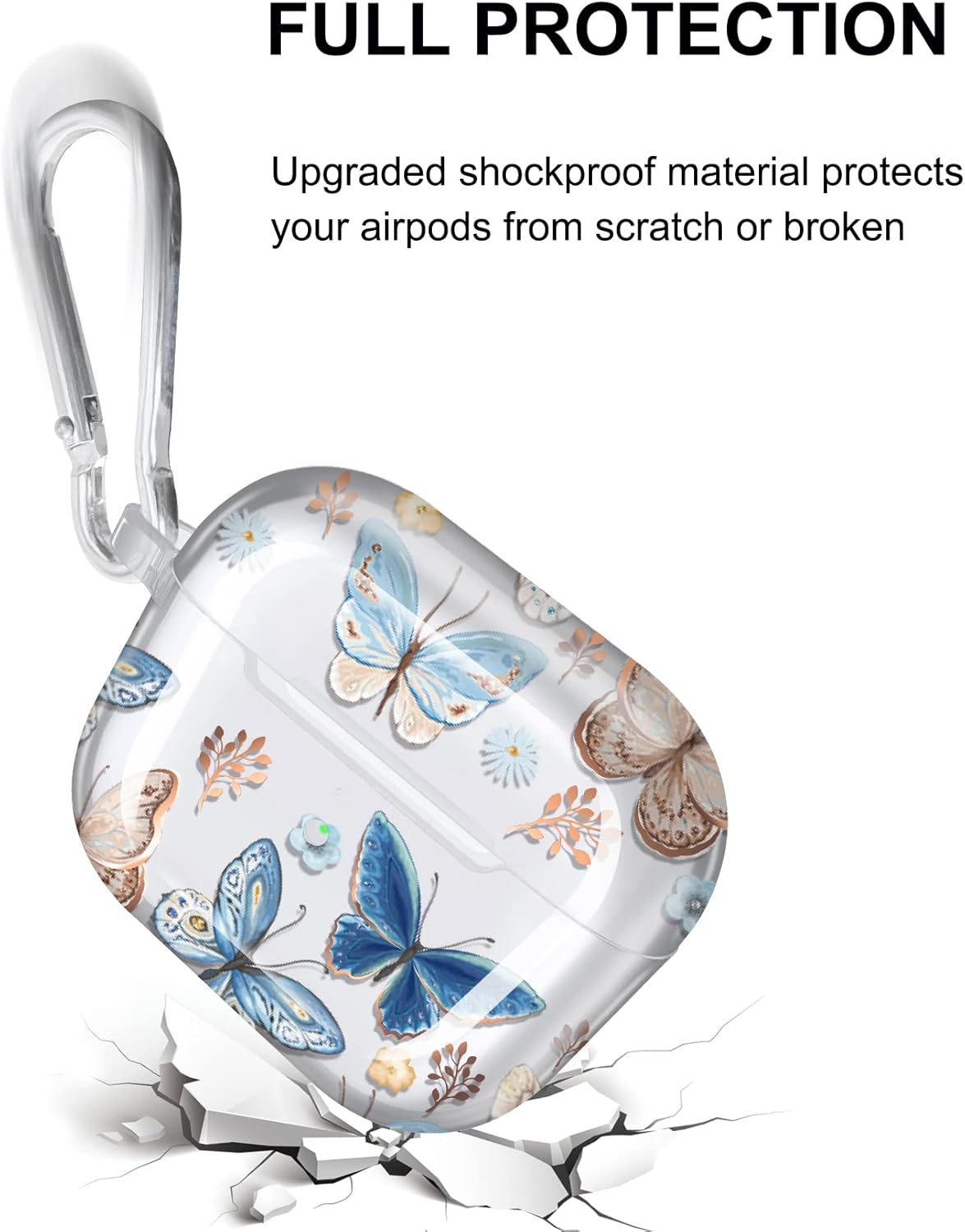 JAHOLAN Funda compatible con AirPods 3, funda transparente de mariposa, bonita funda protectora suave a prueba de golpes con llavero para mujeres y