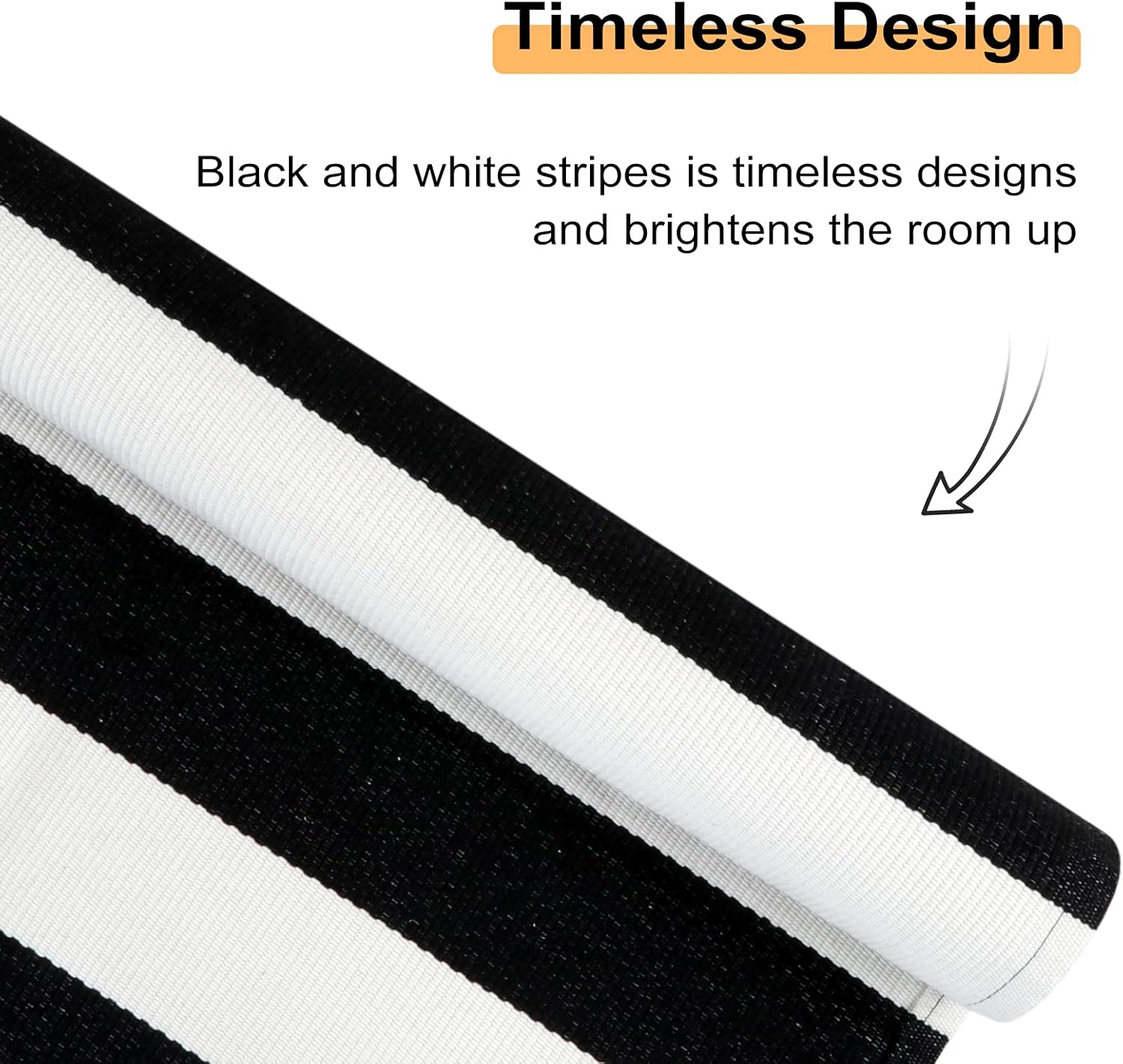KIMODE – Alfombra de algodón tejida con diseño a rayas en color negro, para puerta de entrada, cocina, decoración de estilo rústico