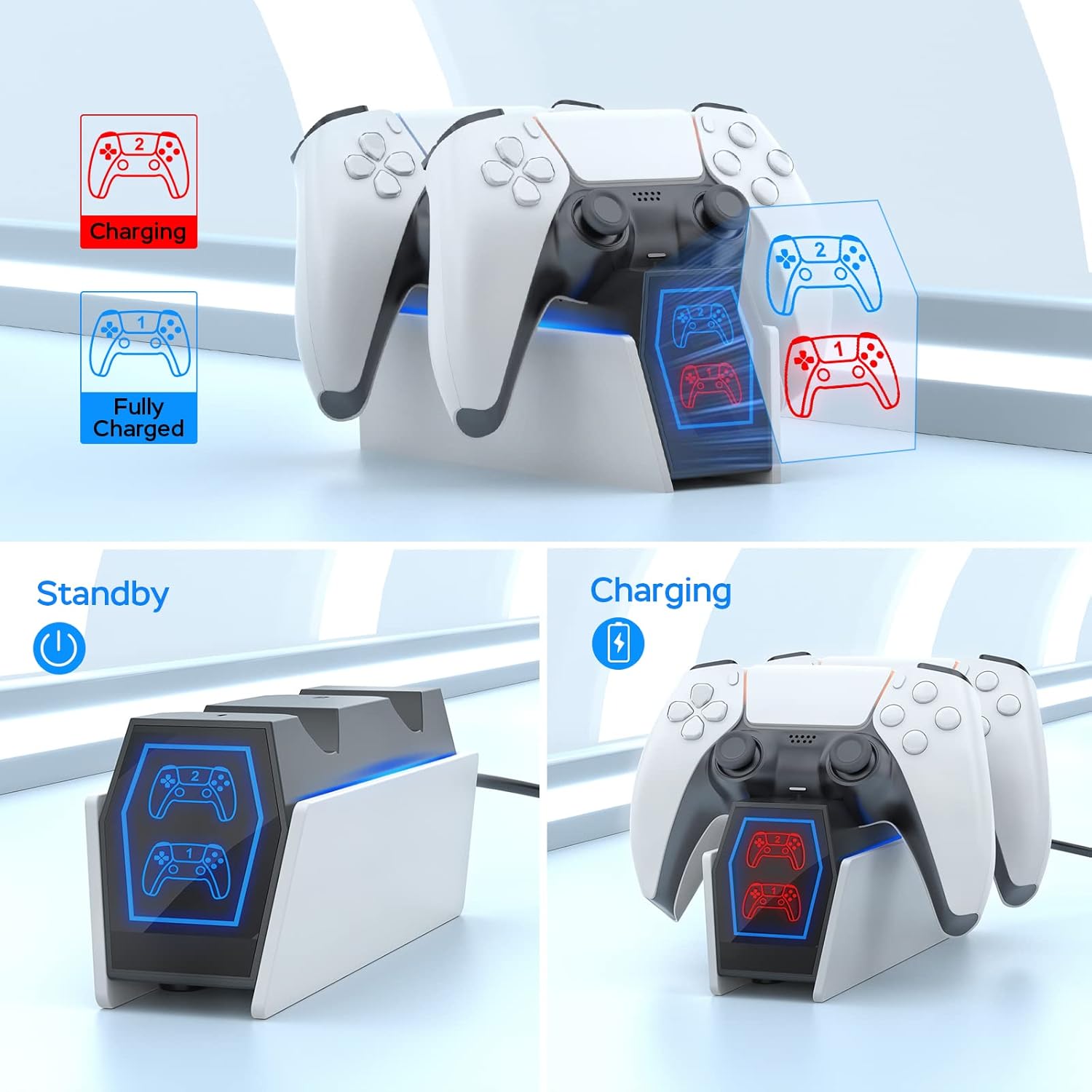 Uxeunrps Estación de carga de controlador PS5, cargador de controlador PS5 viene con un adaptador de CA de carga rápida de 5 V3 A, diseñado para