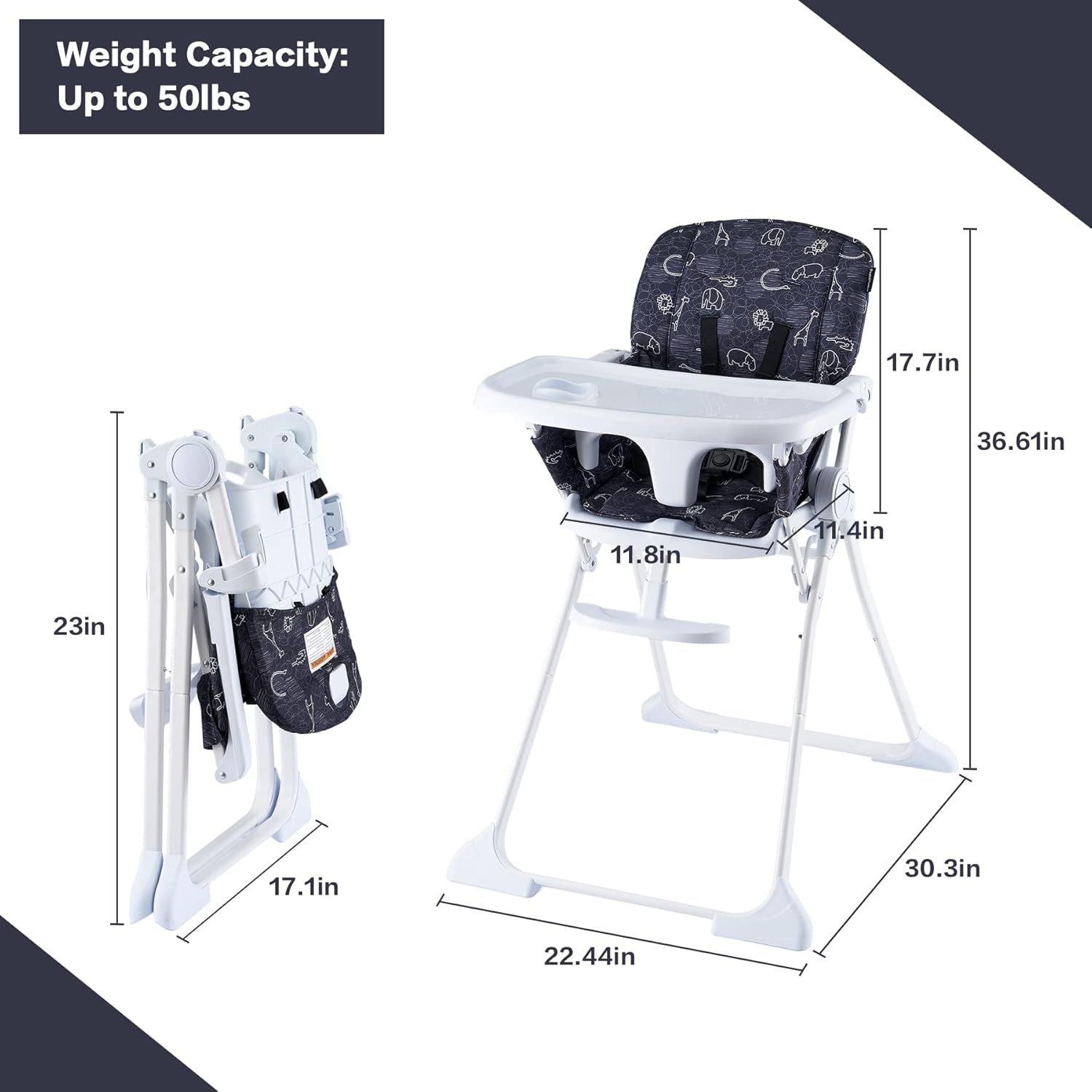 Pamo Babe Silla alta para niños pequeños Silla de altura ajustable Silla de alimentación para bebés (negro)