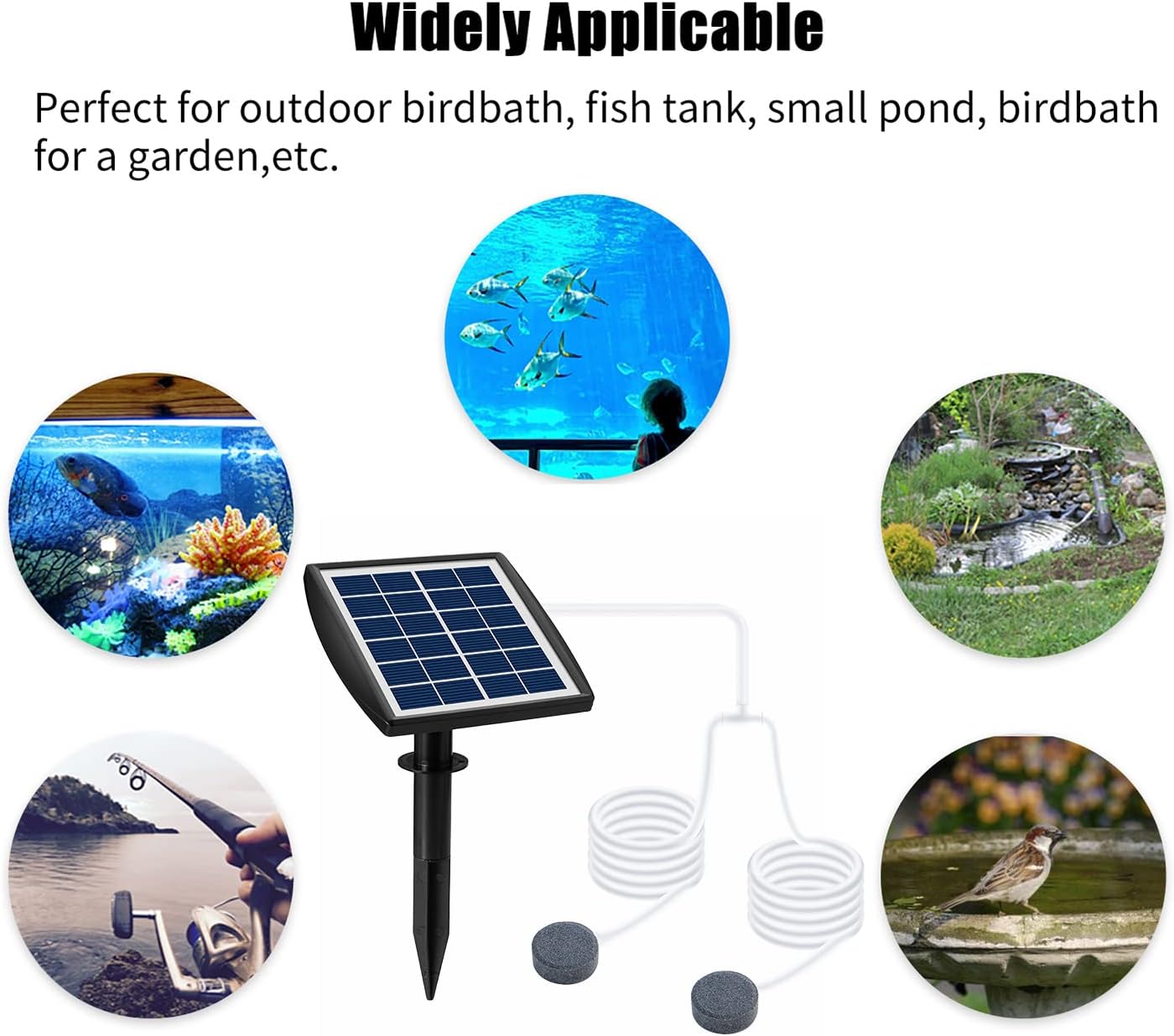 Andoer Bomba de oxígeno solar enchufable de 6 V 2 W con tubo de 8.2 pies, 2 piedras de burbujas de aire, oxigenador para acuario, aireador de
