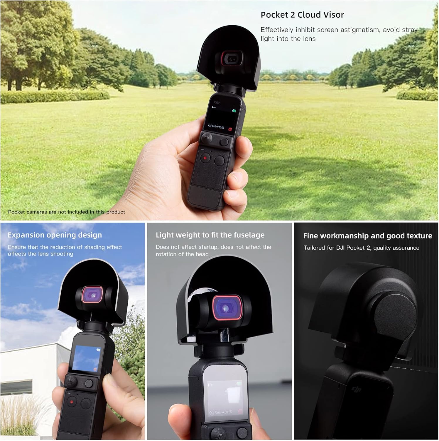 Agarre de mano de carga para cámara DJI Osmo PocketPocket 2, barra de extensión de banco de energía con trípode y adaptador de montaje, parasol de