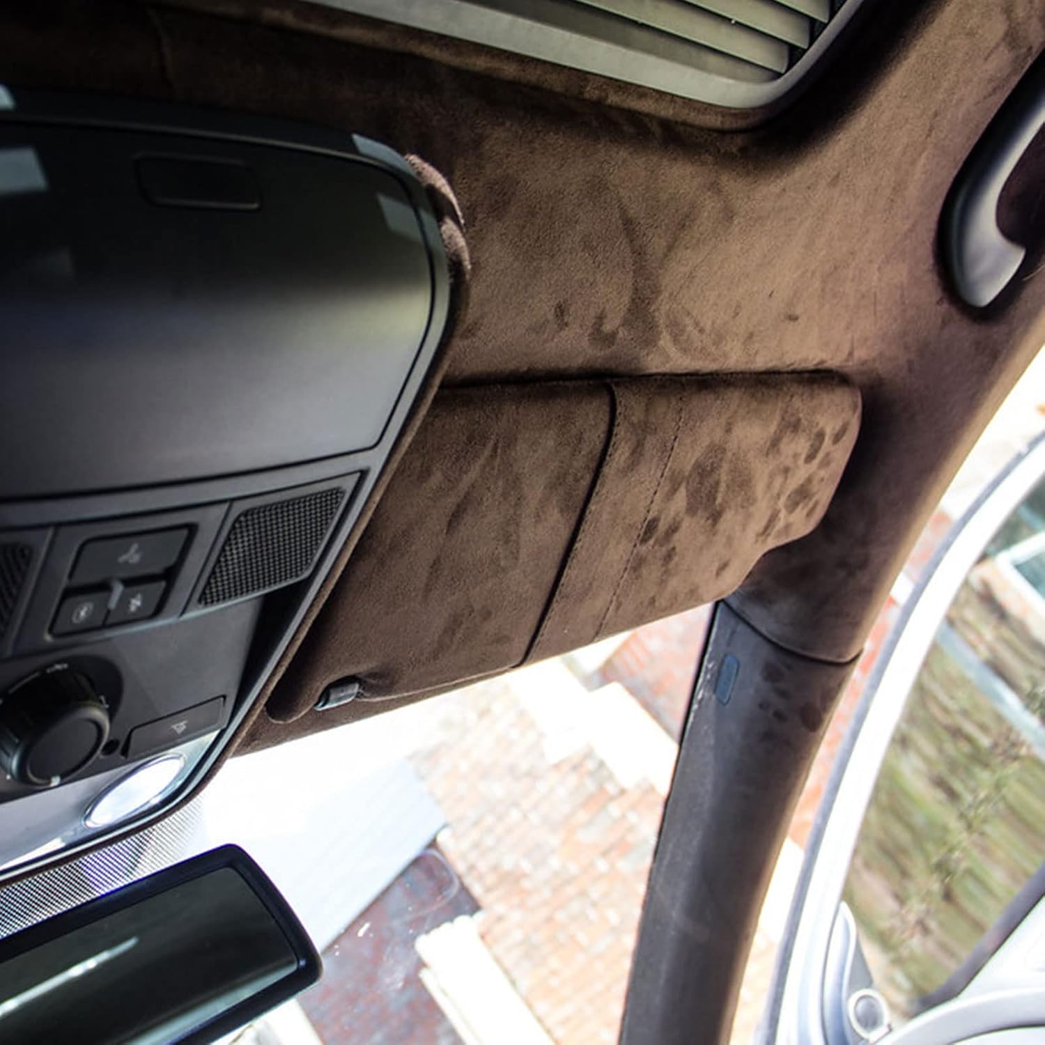 Revestimiento de tela de gamuza color chocolate, material de microgamuza con respaldo de espuma de repuesto para techo de automóvil, caravana, SUV,