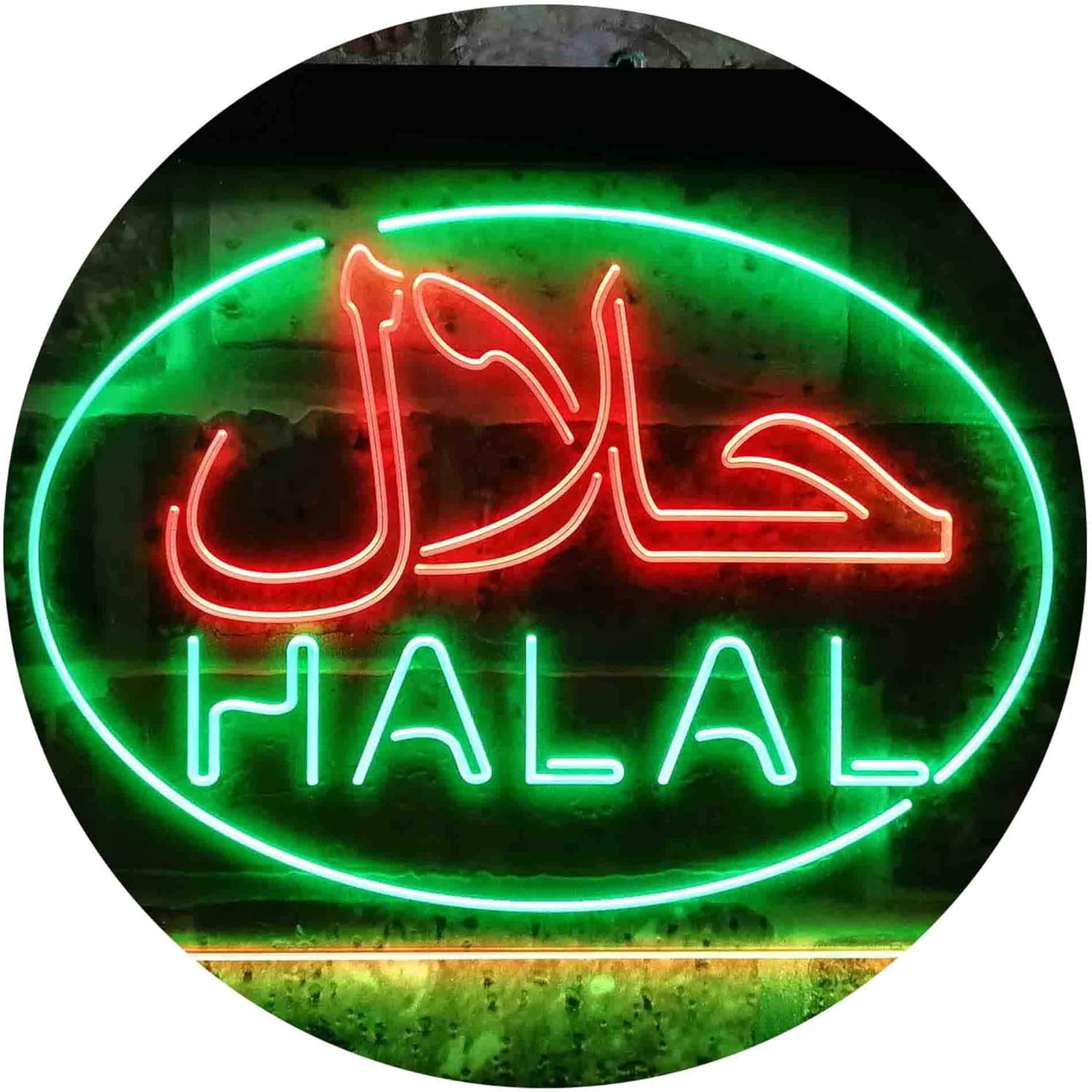 ADVPRO Halal Food Restaurante árabe Señal de neón LED de doble color, verde y rojo, 24 x 16 pulgadas st6s64-i3746-gr