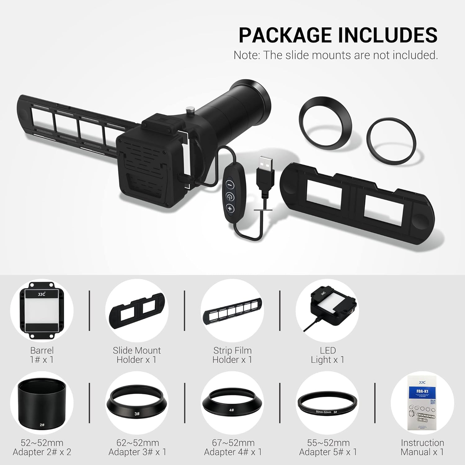 Juego de adaptadores de digitalización de película + 120 soportes para fotos juego de película negativa de 1.378 in con 120 soportes de película