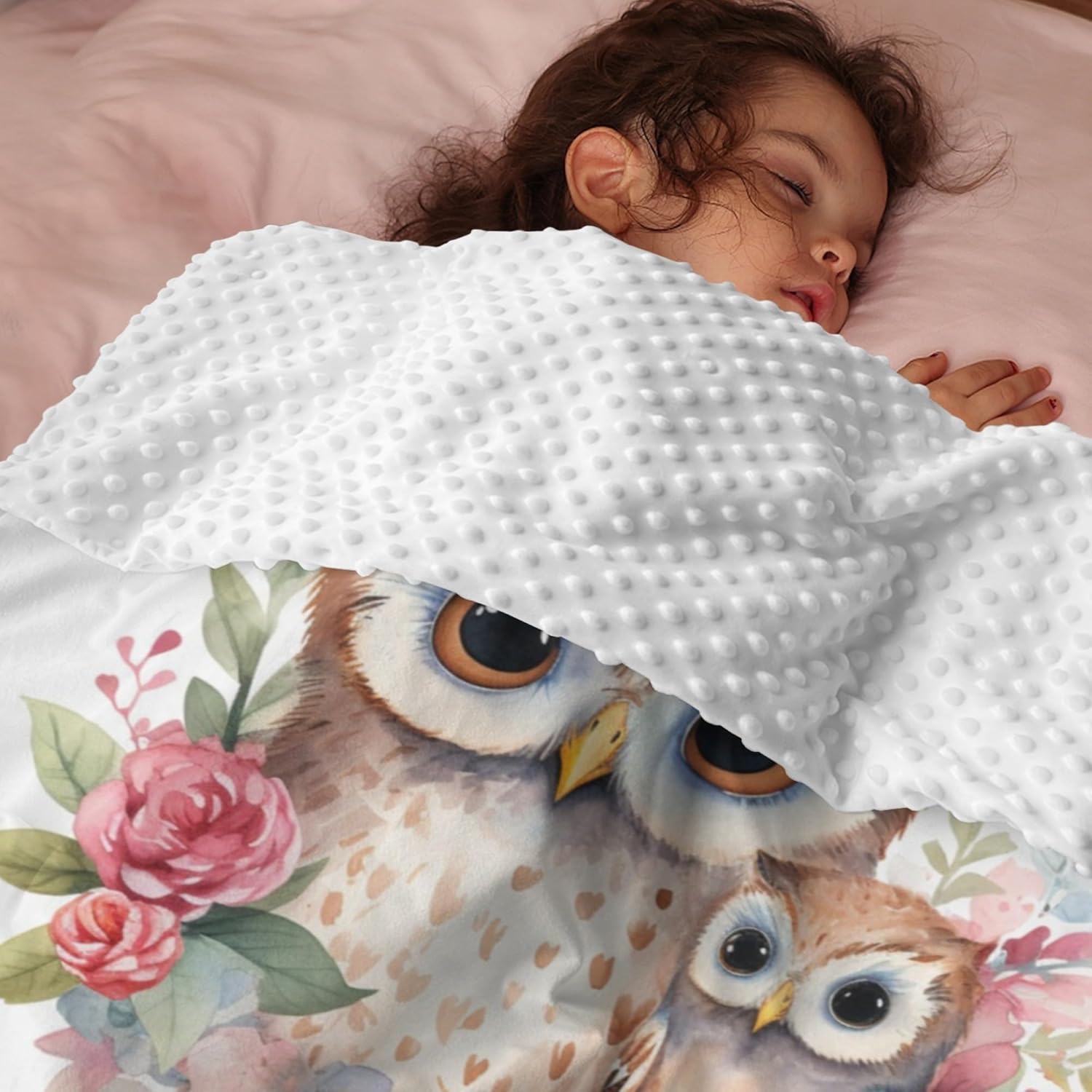 Manta personalizada con nombre, mantas de bebé personalizadas para niñas, manta de bebé de felpa suave con diseño de búho minky, respaldo punteado,