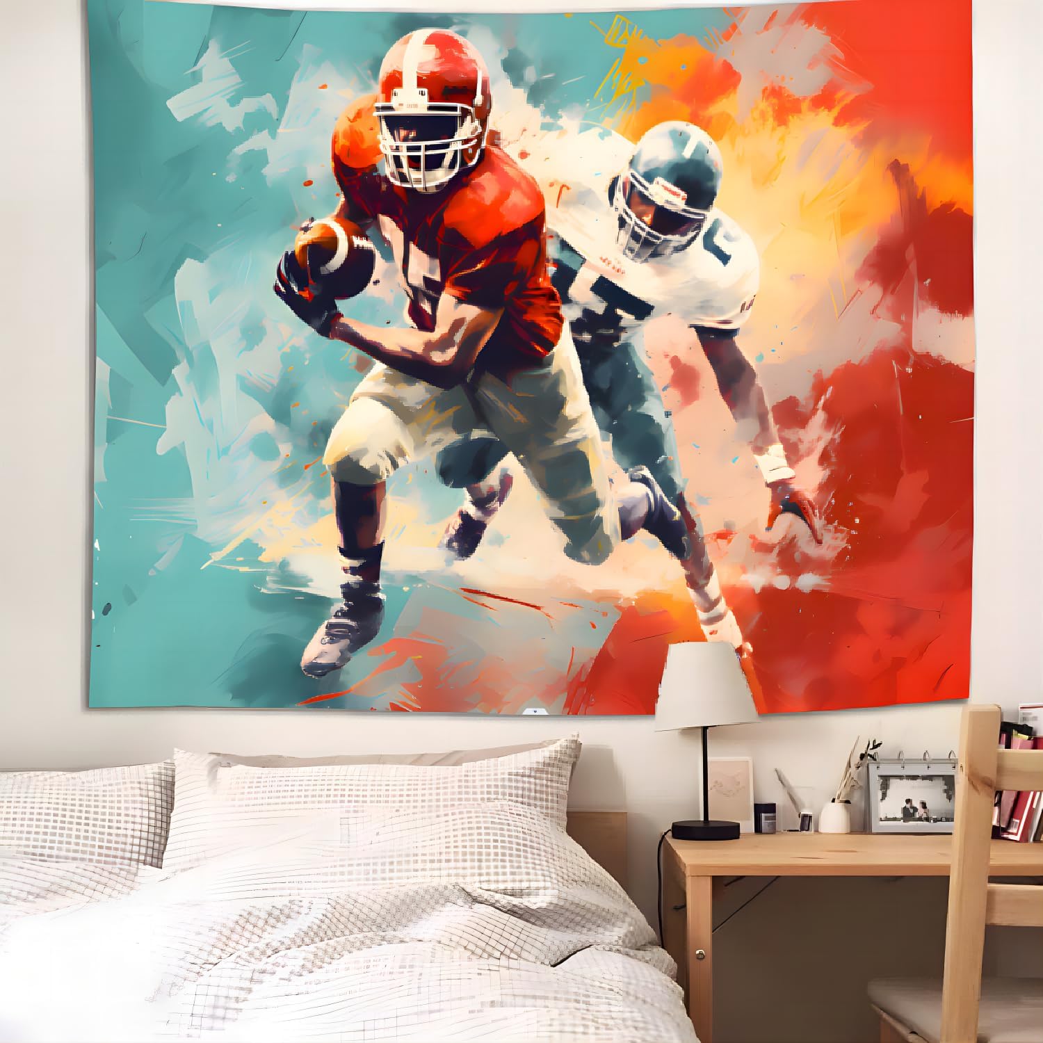 Maeaola Tapiz de fútbol americano, decoración de fútbol, tapiz elegante psicodélico para pared, cortina divisora de arte de pared, tapices junto al