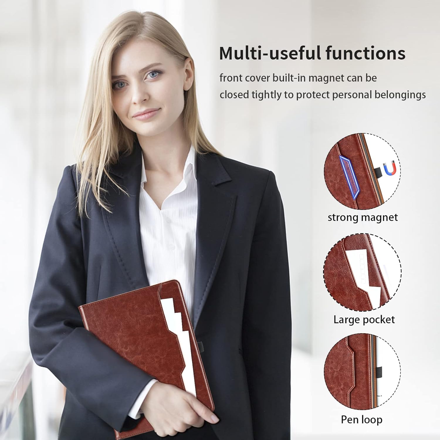 Funda para Samsung Galaxy Tab A7 Lite de 8.7 pulgadas 2021 (SM-T227T225T220) – Funda de piel sintética con correa de mano y bolsillo, color marrón