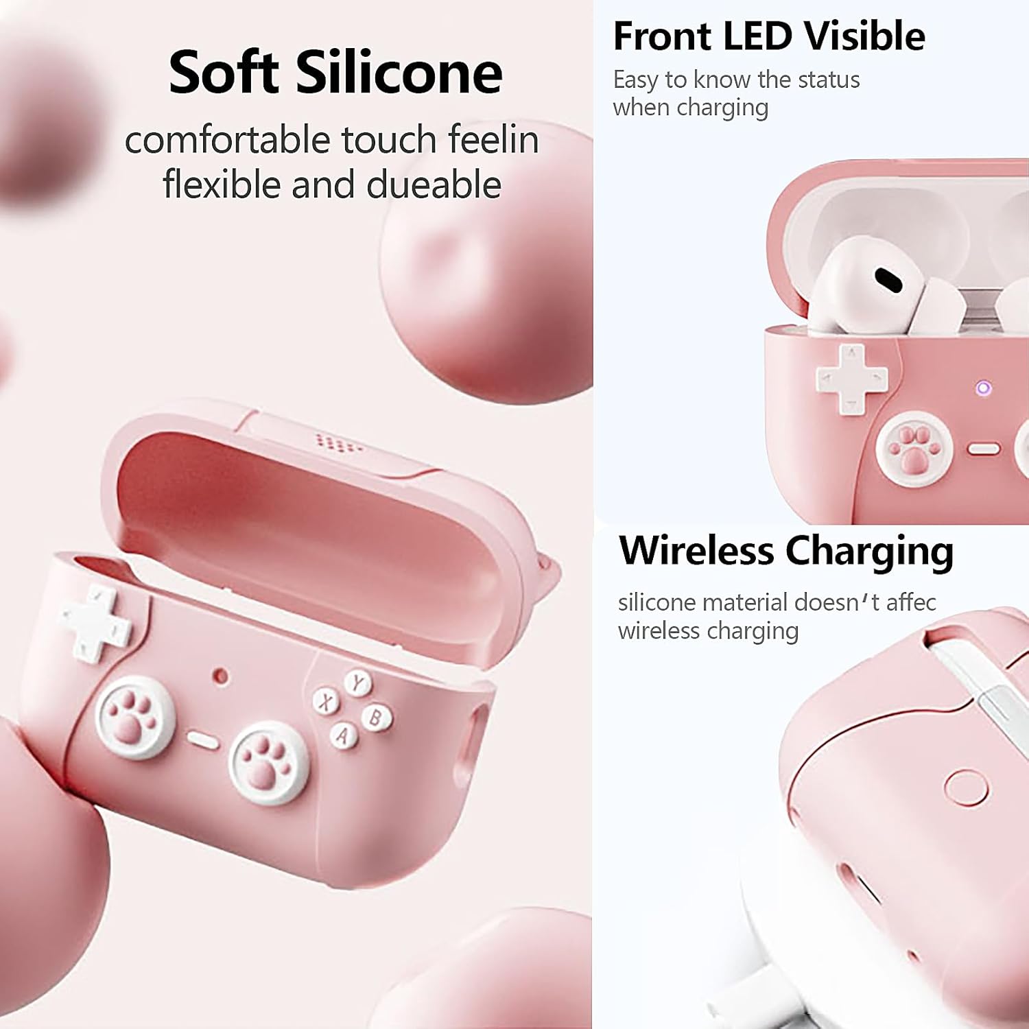 Fengshuo Funda para AirPods Pro de 21 generación, estilo de juego, funda protectora de silicona suave para Apple AirPods Pro Case 202320222019-Rosa