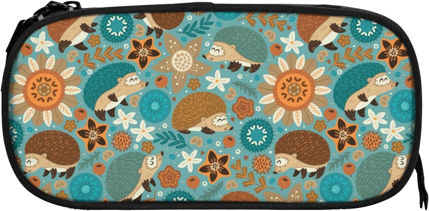 Lindos erizos y estampado floral estuche de gran capacidad para lápices titular de la pluma bolsas de lápiz organizador de cremallera bolsa de