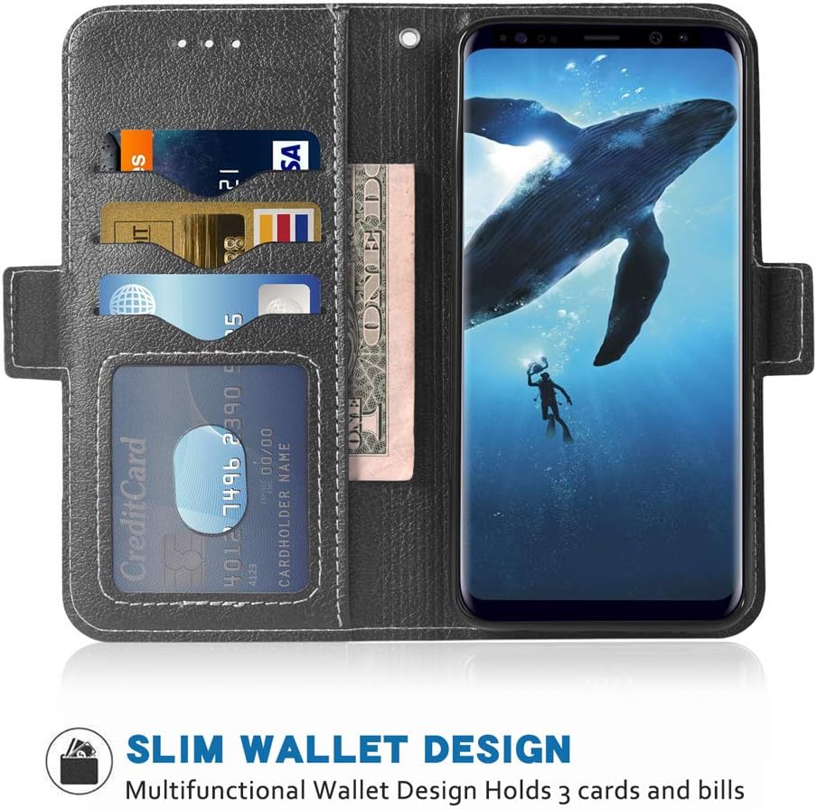 Funda para teléfono Samsung Galaxy S8 Plus, funda tipo cartera con tapa, piel sintética, ranuras para tarjetas de crédito, protección de cuerpo