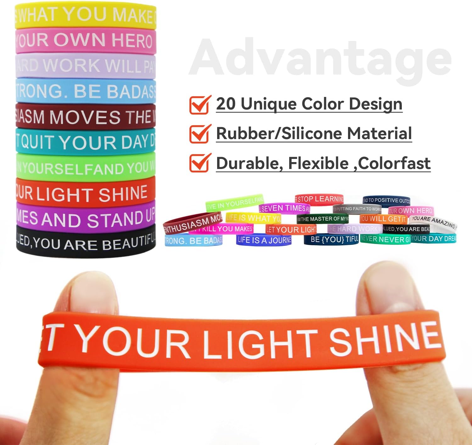60 pulseras de silicona con cita motivacional, pulseras de goma inspiradoras de colores, impermeables, elásticas, unisex, para fitness, deportes,