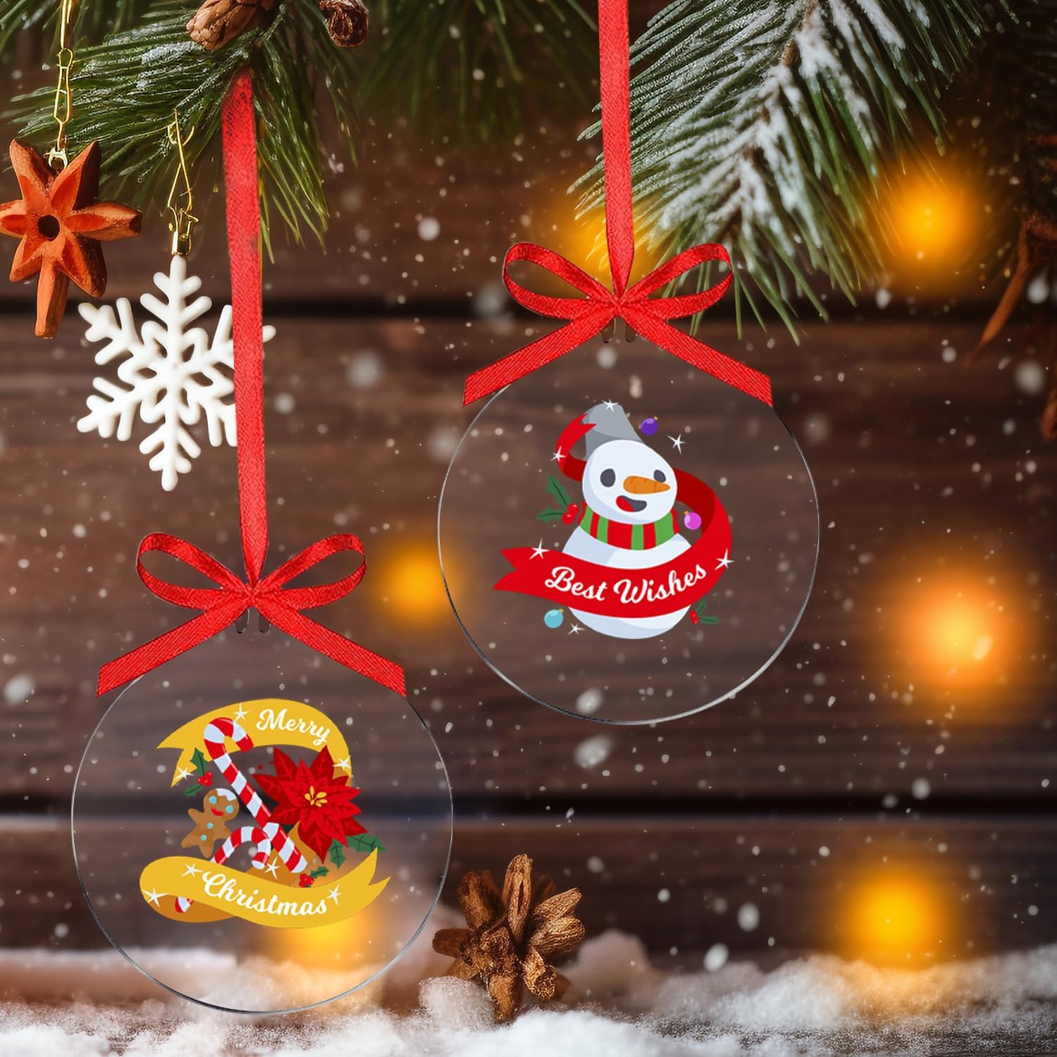 50 adornos circulares de acrílico transparente para el árbol de Navidad, adornos de Navidad transparentes, adornos de Navidad en blanco, adornos de