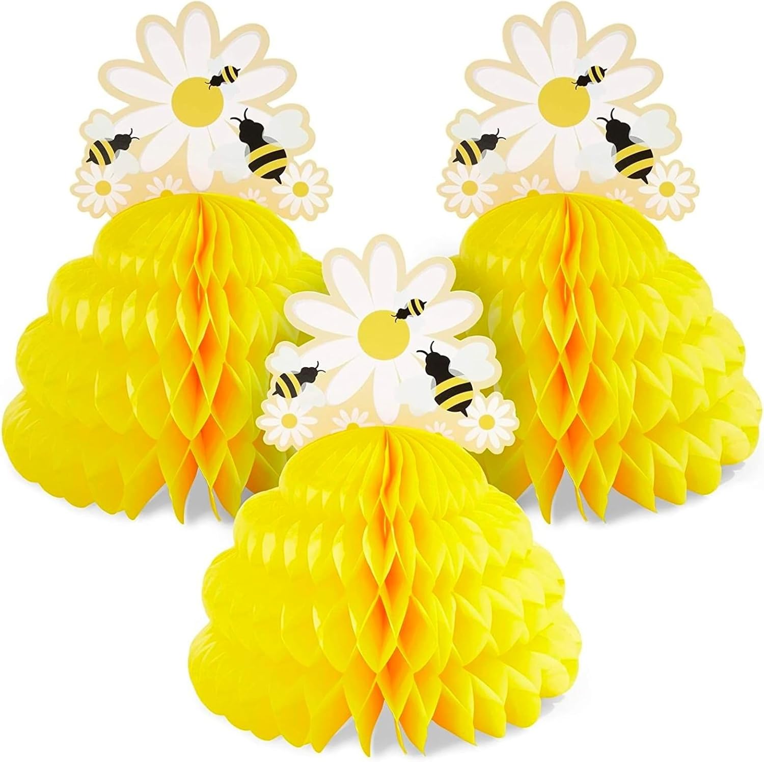 Sparkle and Bash Bumble Bee – Centro de mesa de panal (9 x 11 pulgadas, amarillo, paquete de 3)