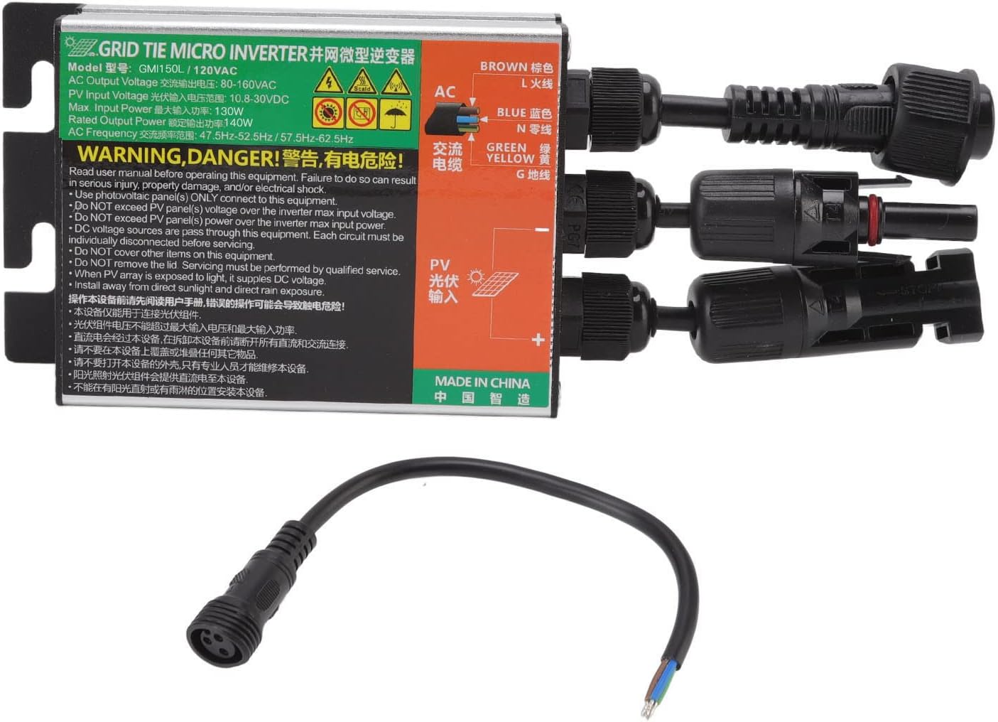 Garosa Rejilla Tie Micro Inversor Aleación de aluminio Micro Solar PV Inversor Refrigeración sin ventilador con cable de CA (GMI-180L-AC110V)